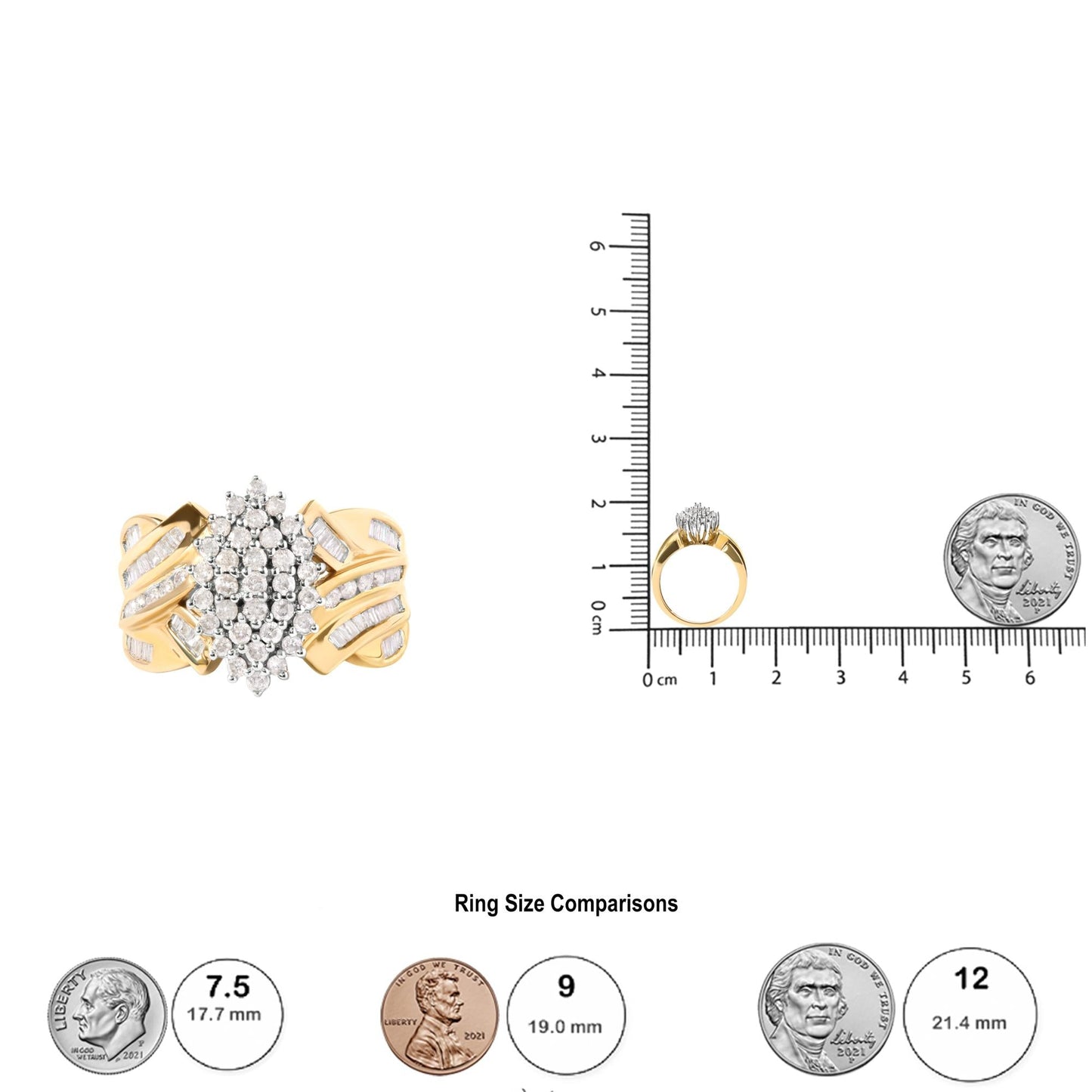 10K Yellow Gold 1 Cttw Diamond Pear Shaped Cluster Cluster Cocktail Ring (H-I