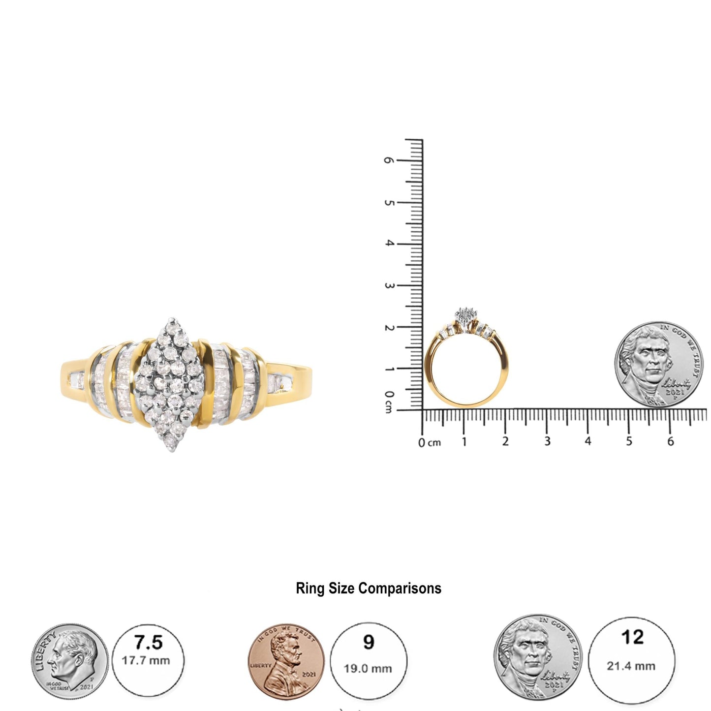 10K Yellow Gold 1/2 Cttw Diamond Pear Shaped Head and Multi Row Channel Set