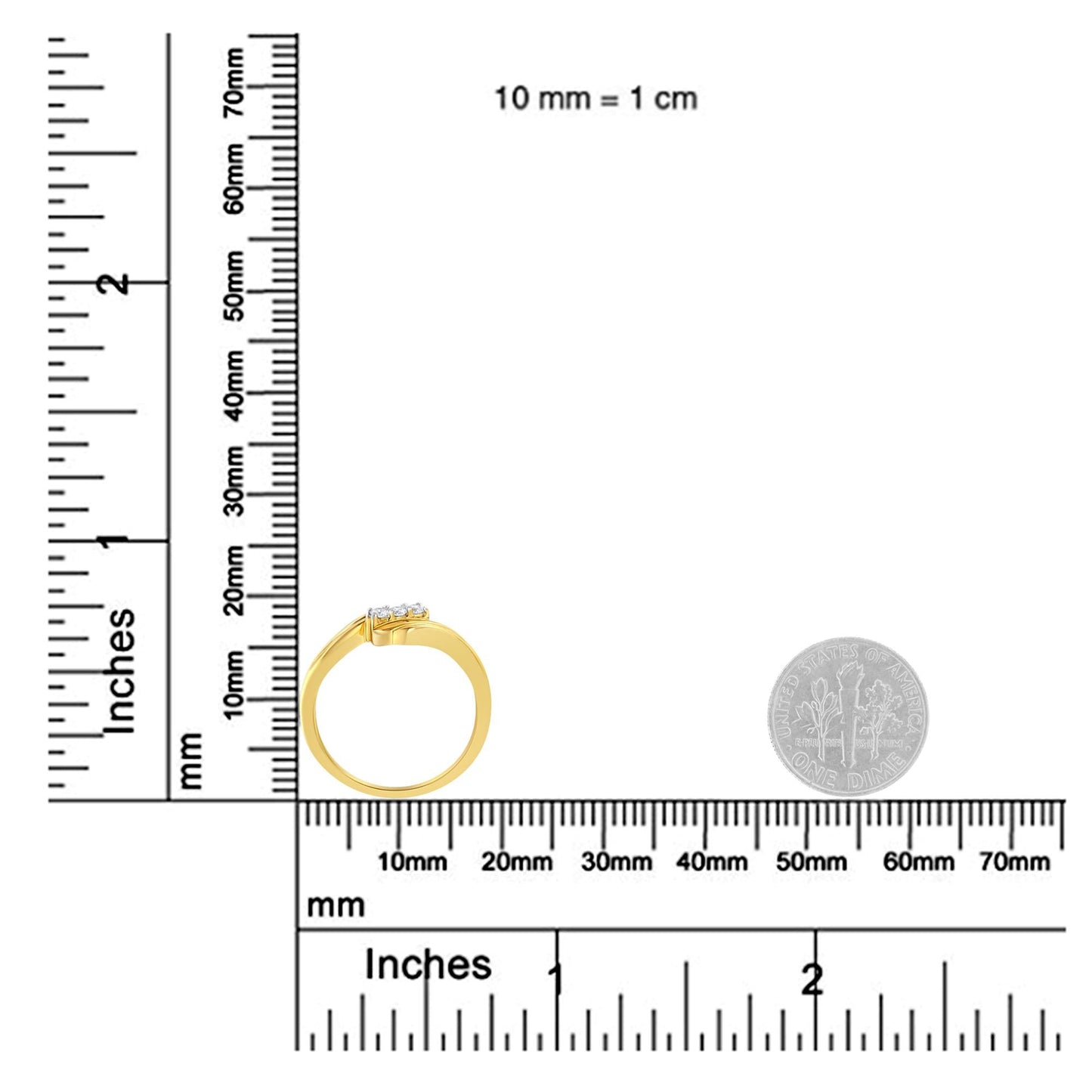 10K Yellow Gold over.925 Sterling Silver 1/10 Cttw Diamond Three-Stone Bypass