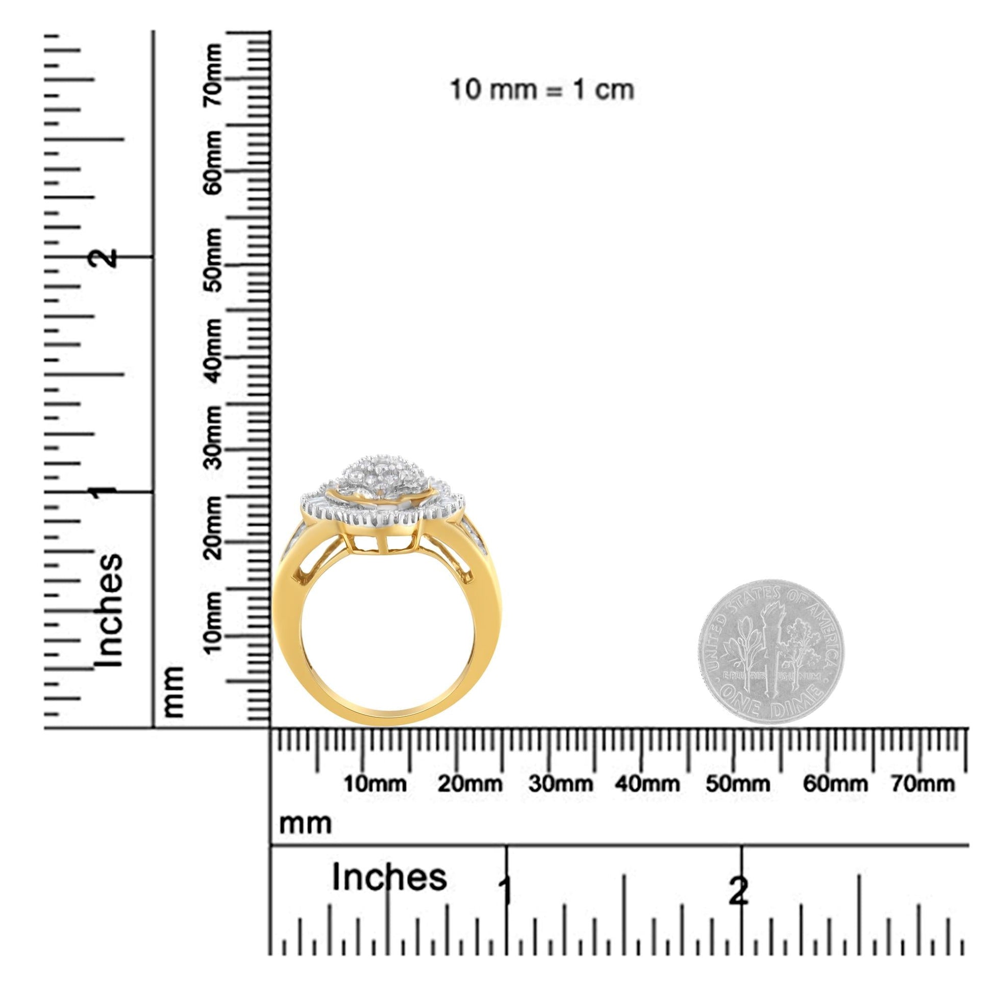 10KT Yellow Gold Round and Baguette Cut Diamond Ballerina Ring (1 cttw I-J