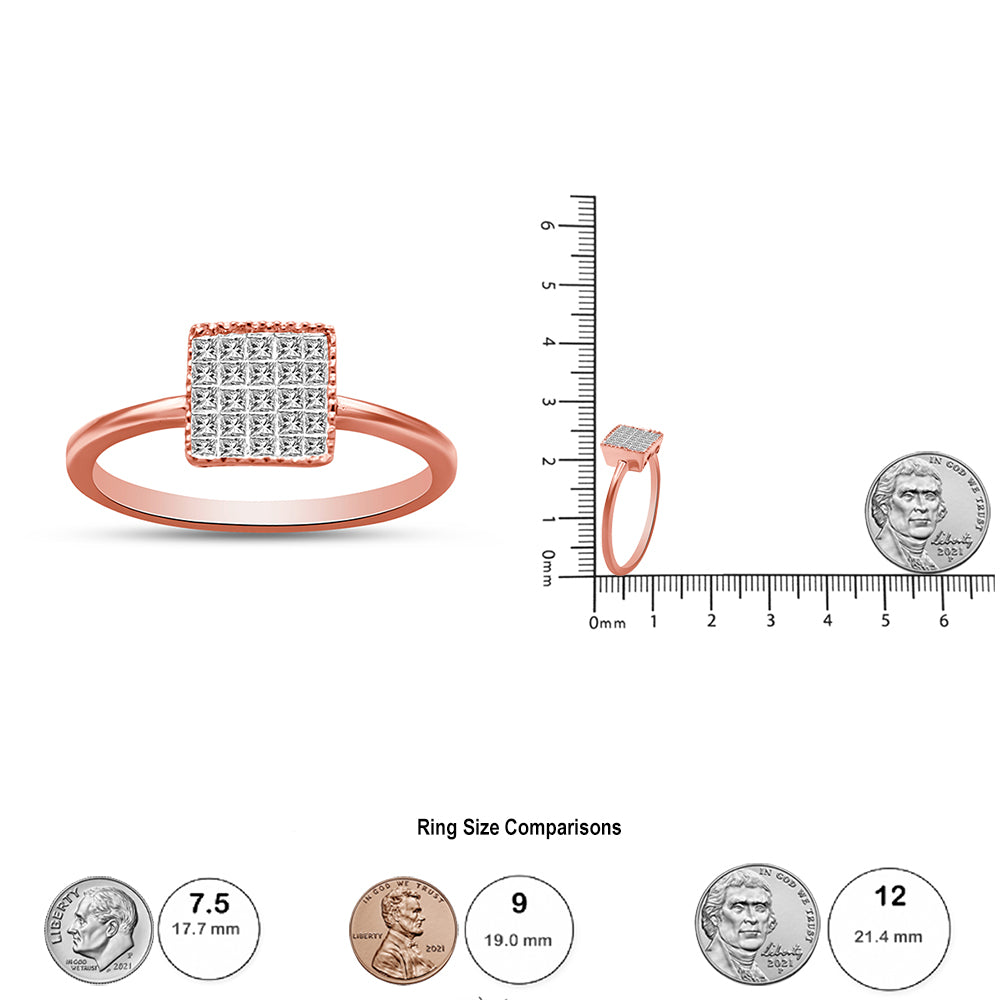 10K Rose Gold 1/3 Cttw Invisible Set Princess Cut Diamond Composite Square