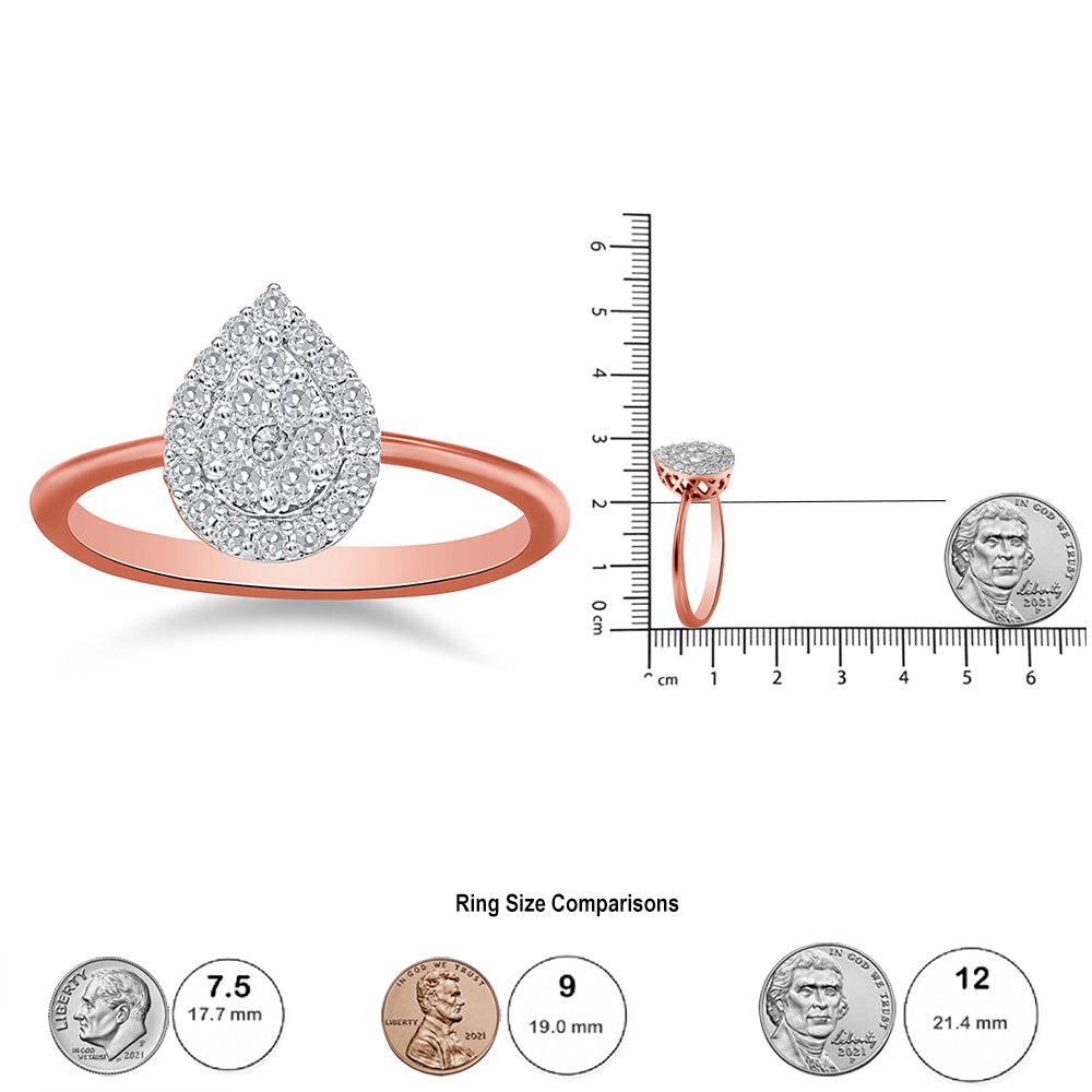 10K Rose Gold 3/8 Cttw Round-Cut Diamond Pear Promise Ring (I-J Color I2-I3