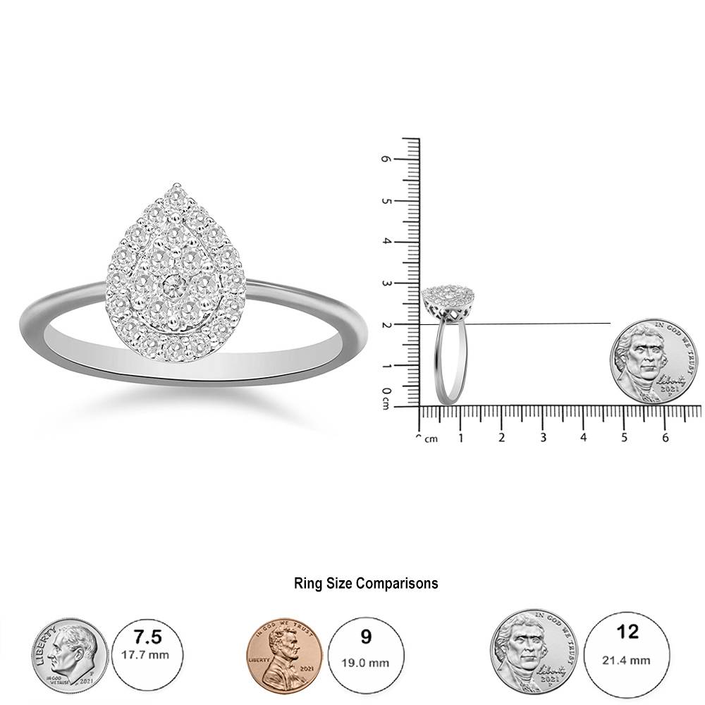 .925 Sterling Silver 3/8 Cttw Lab Grown Diamond Cluster and Halo Pear Promise