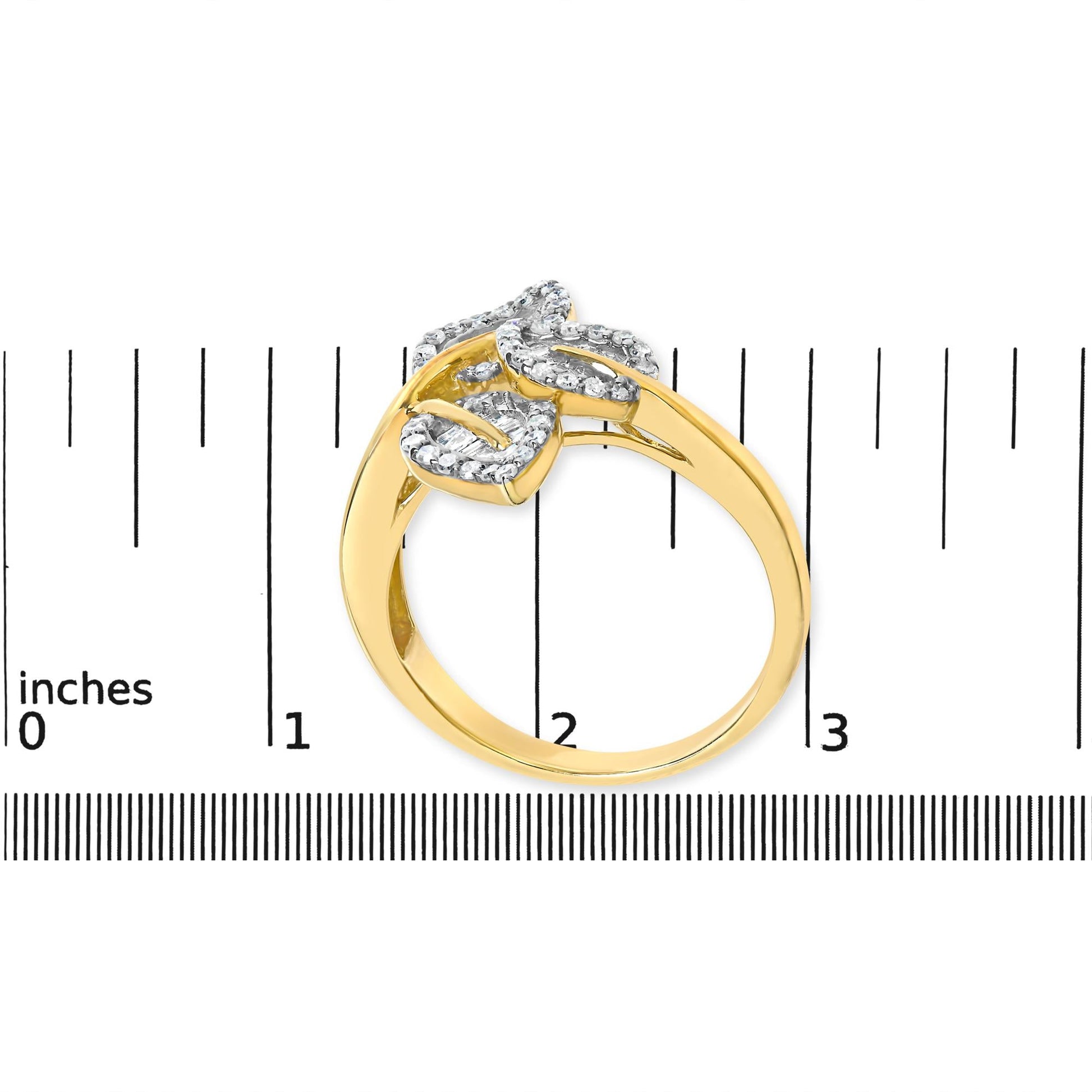 18K Yellow Gold Plated.925 Sterling Silver 1/2 Cttw Baguette and Round Diamond