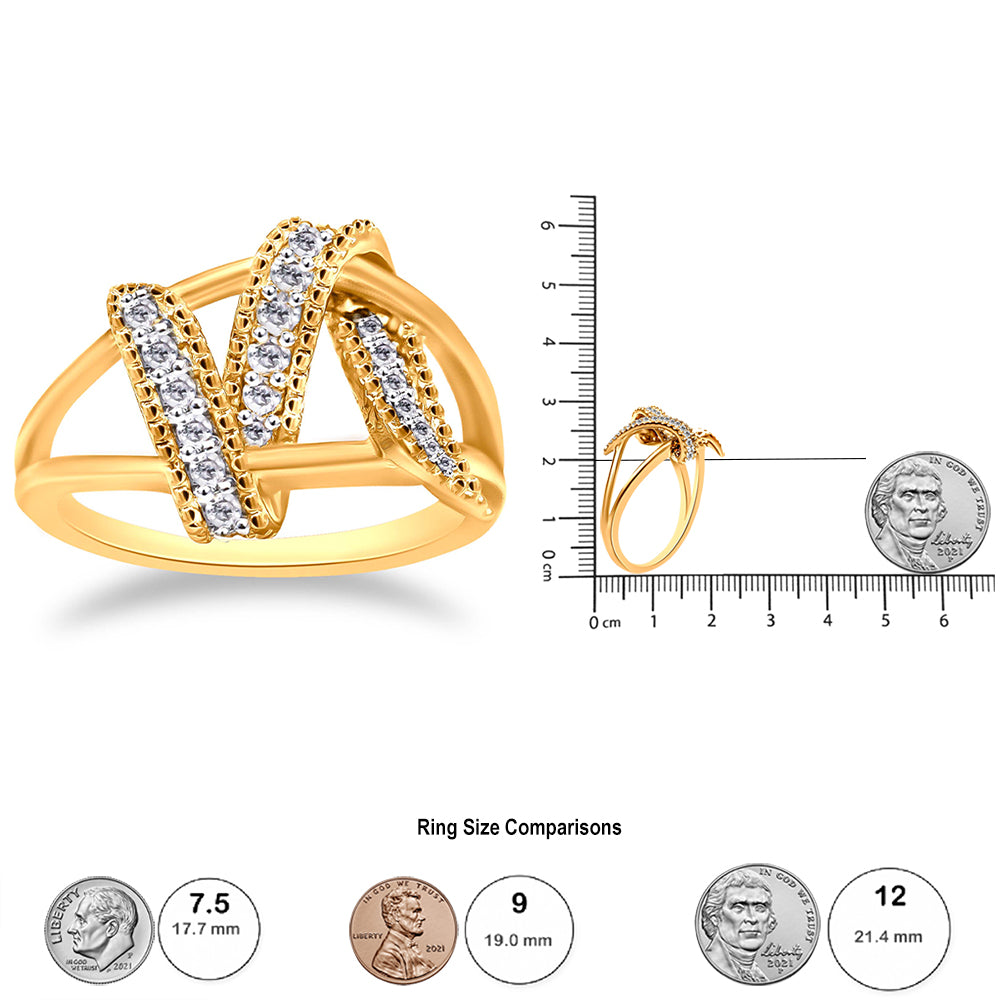 14K Yellow Gold Plated.925 Sterling Silver 1/4 Cttw Diamond Interlocking Bypass