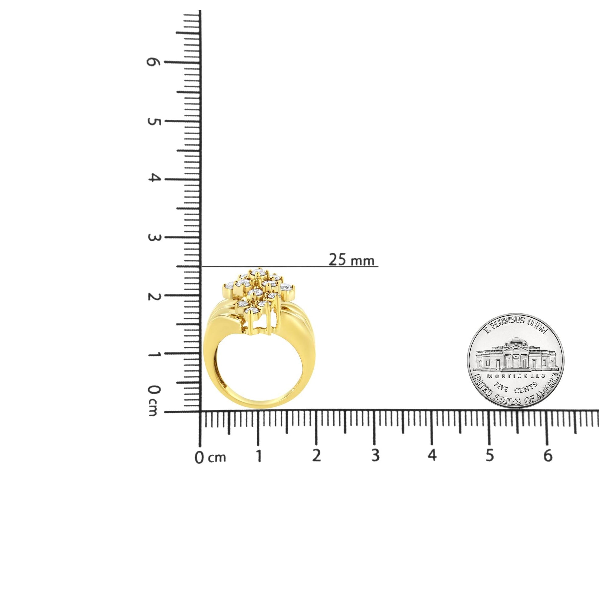 10K Yellow Gold 1 1/2 Cttw Diamond Cluster Tapered Shank Cocktail Ring Cocktail