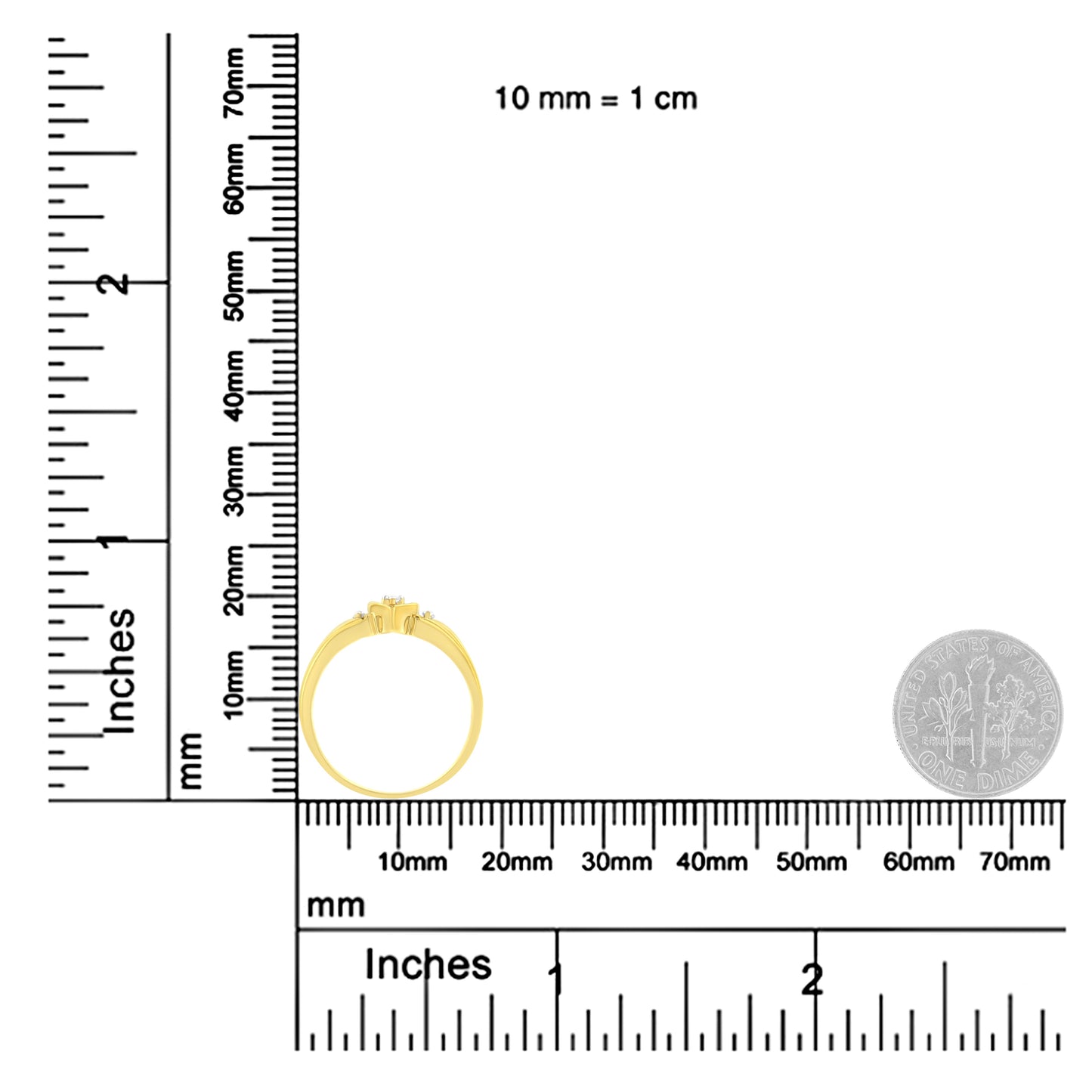 10KT Yellow Gold 1/20 cttw Diamond Triple Heart Diamond Ring (K-L I1-I2)