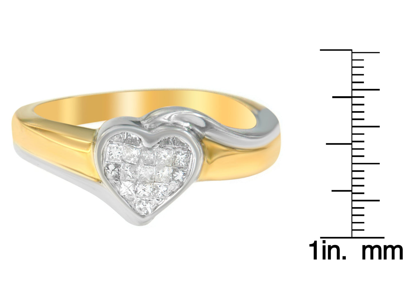 14K Two-Toned Gold Princess-Cut Diamond Heart Promise Ring (1/4 Cttw H-I Color