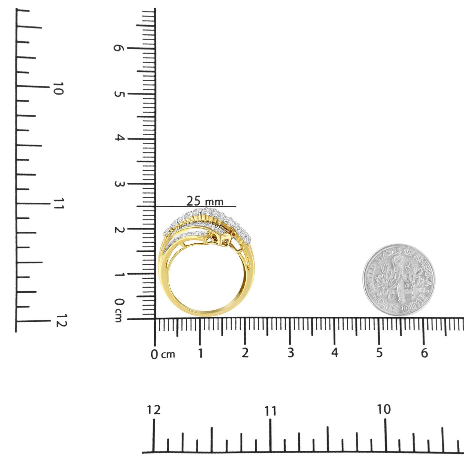 10K Yellow Gold 1.0 Cttw Round & Baguette Cut Diamond 64 Stone Bypass Style