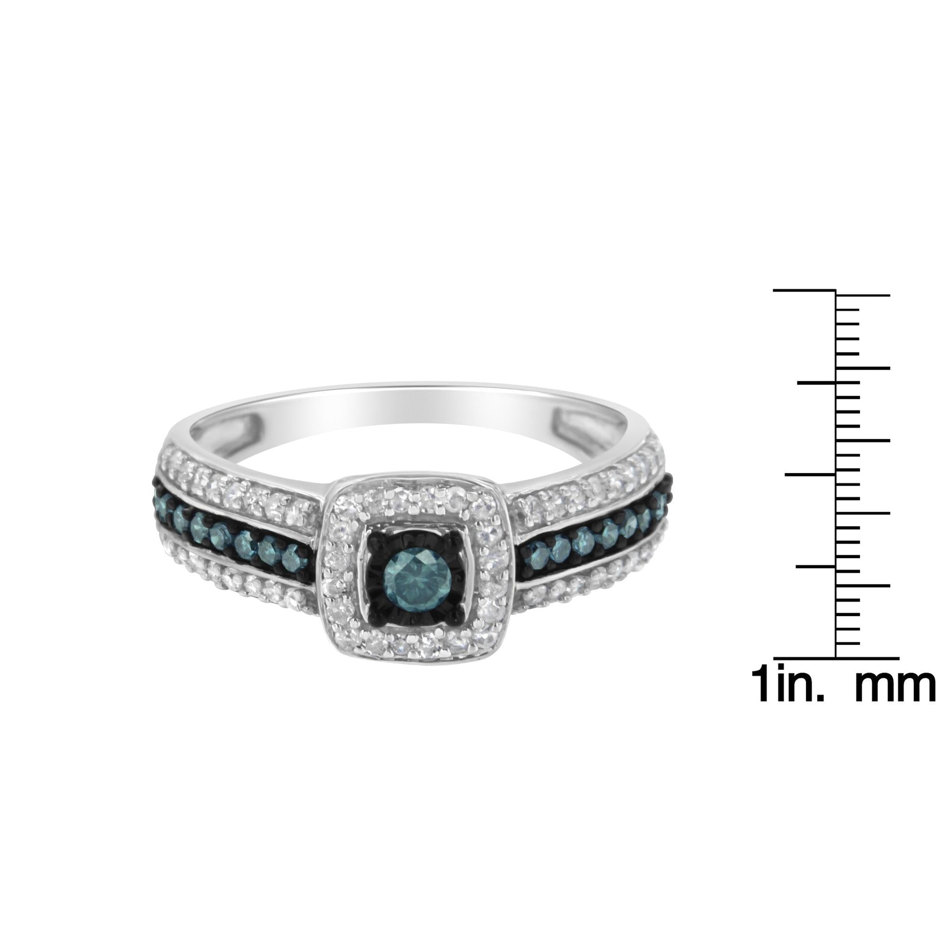 .925 Sterling Silver Treated Blue Miracle-Set Diamond Engagement Ring (1/2 Cttw