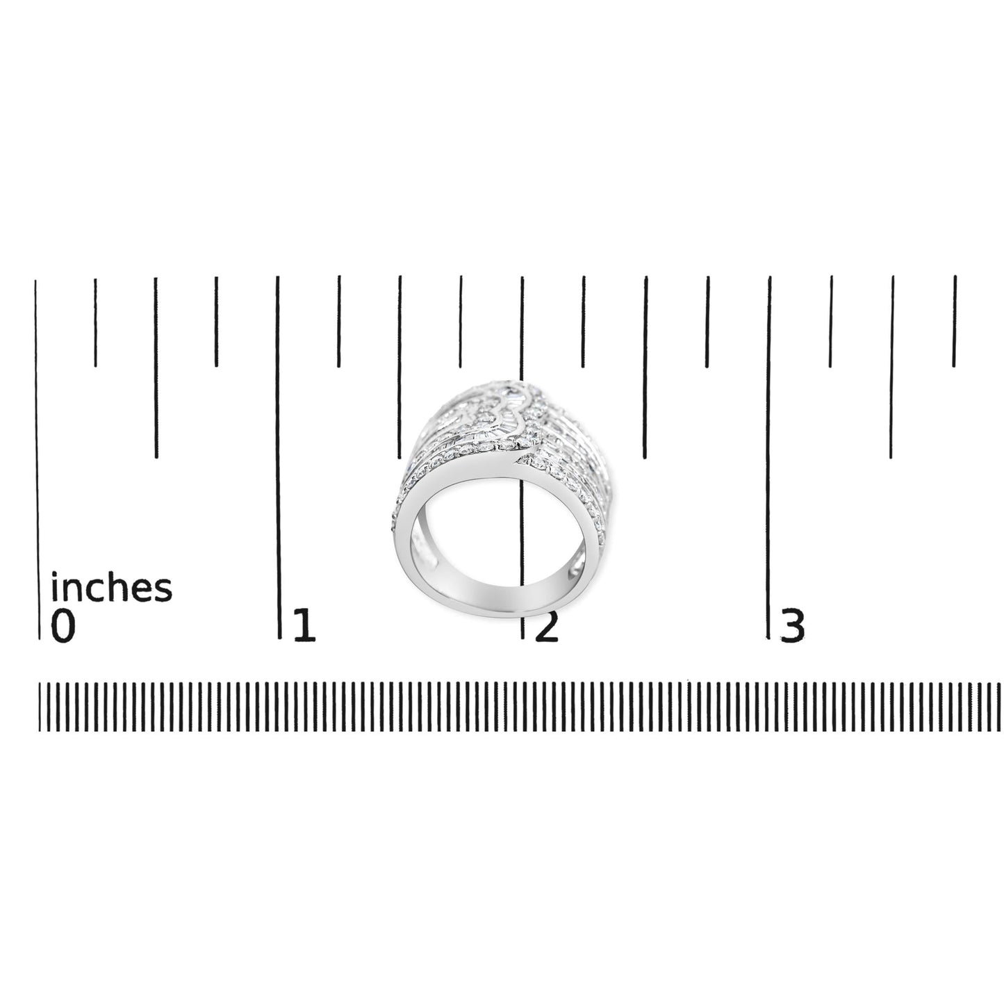 10K White Gold 2 1/2 Cttw Round and Baguette-Cut Diamond Multi-Row Bypass Ring