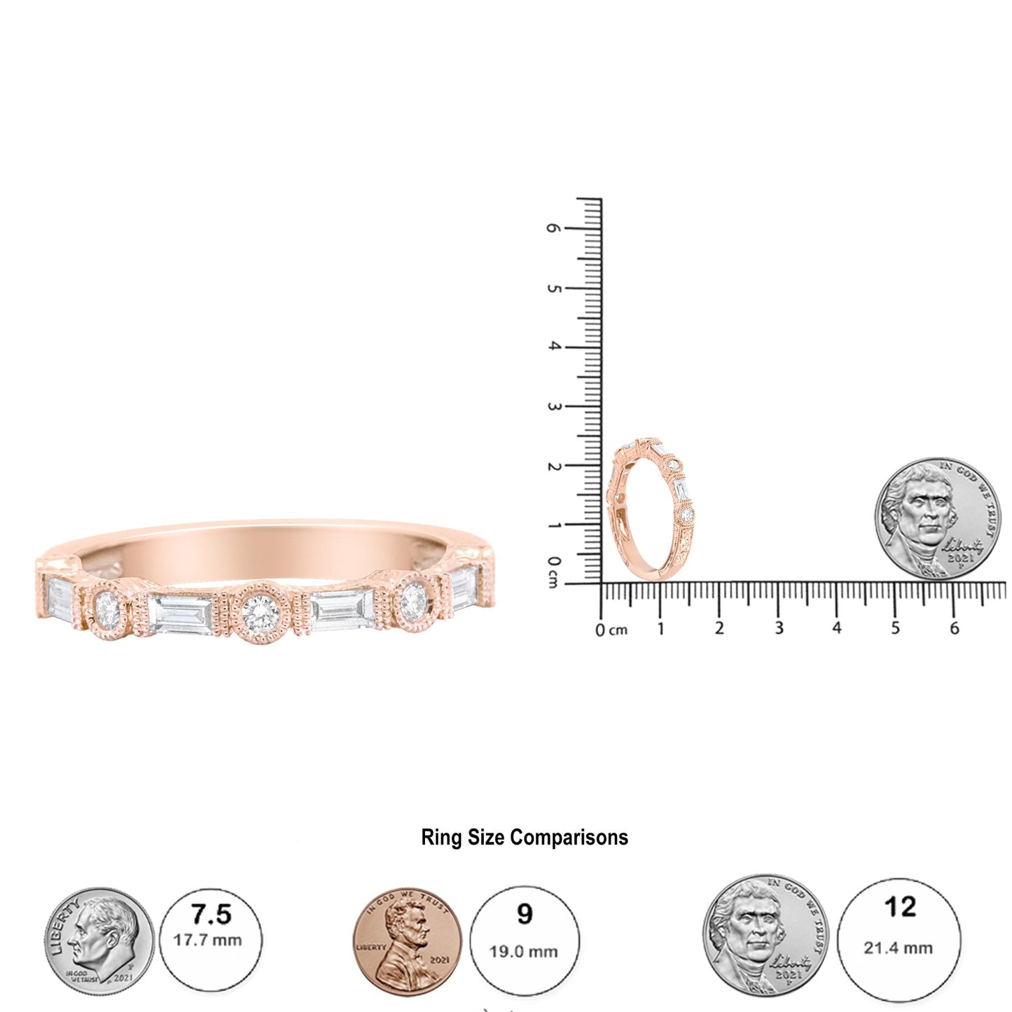 14K Rose Gold 3/8 Cttw Baguette and Round Diamond Bridal Band - (H-I Color