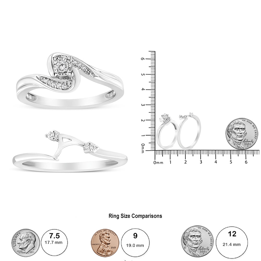 .925 Sterling Silver 1/10 Cttw Diamond Swirl and Bypass Bridal Set Ring