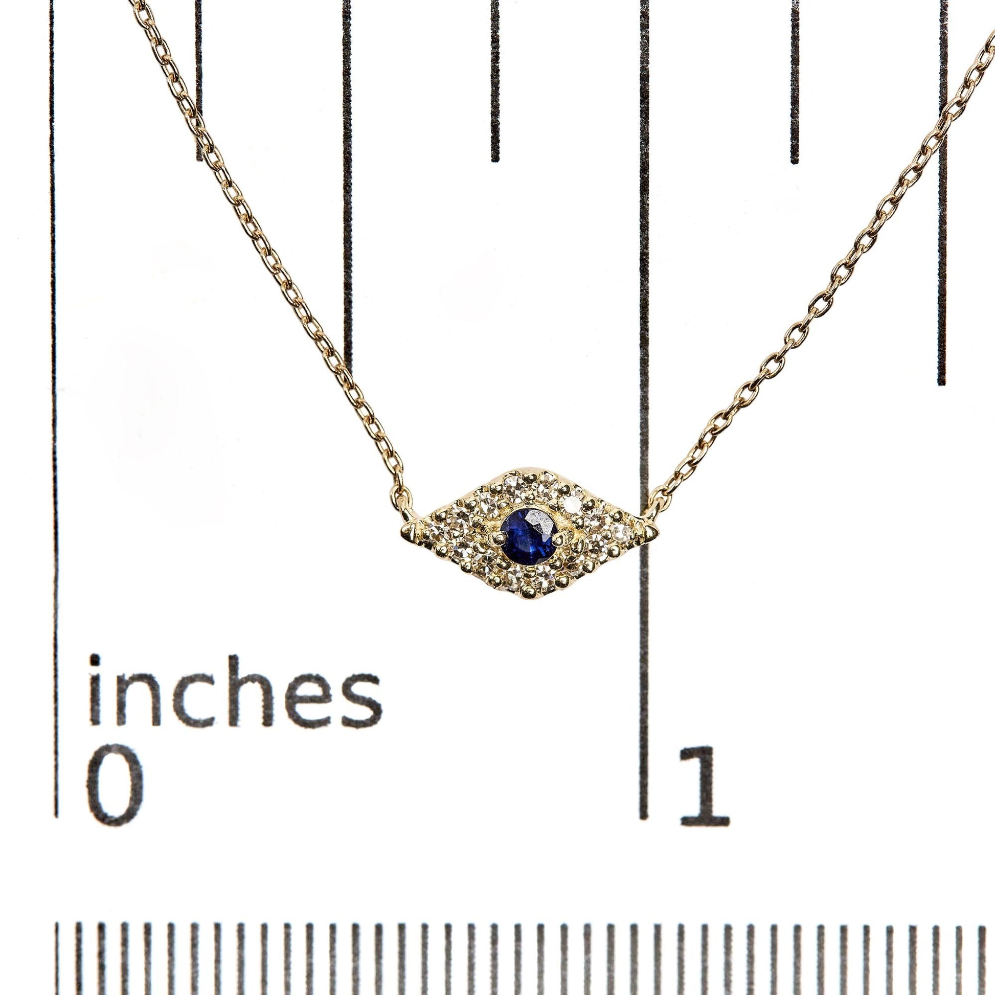 10K Yellow Gold Blue Sapphire and Diamond Accented Evil Eye 18’’ Inch