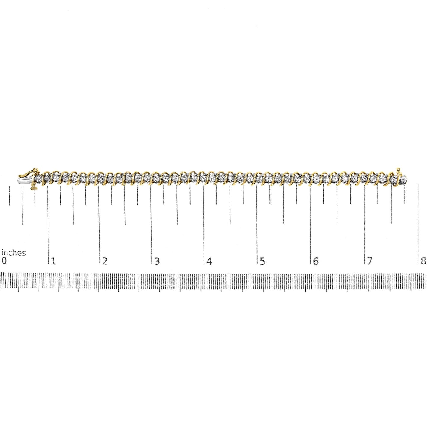 18K Yellow Gold 4.0 Cttw Round-Cut Diamond S-Link 7’’ Inch Tennis Bracelet