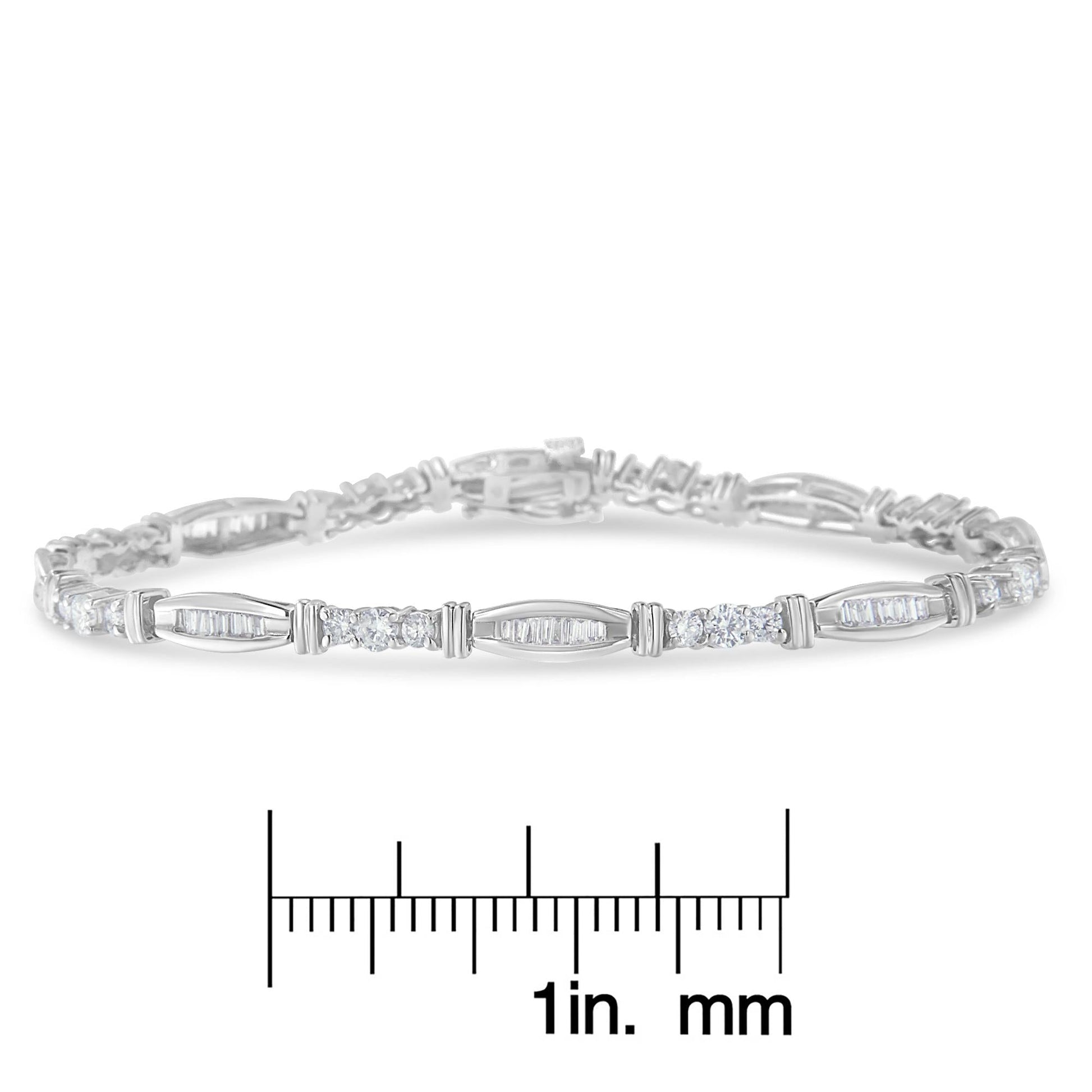 10K White Gold Geometric Pattern Diamond Tennis Bracelet (3 cttw H-I Color