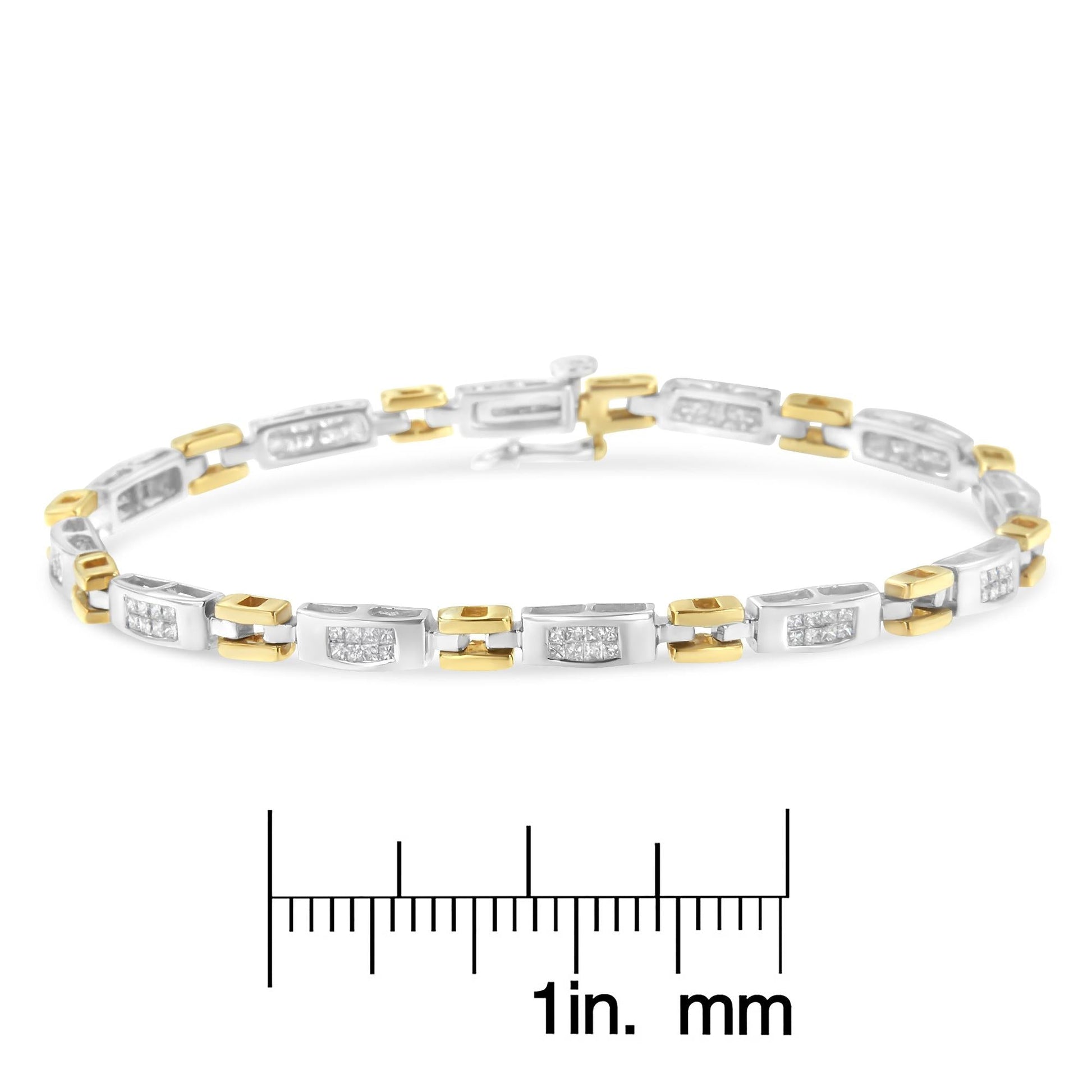 10K Two-Tone Gold Princess Cut Diamond Geo Link Bracelet (1.00 cttw H-I Color