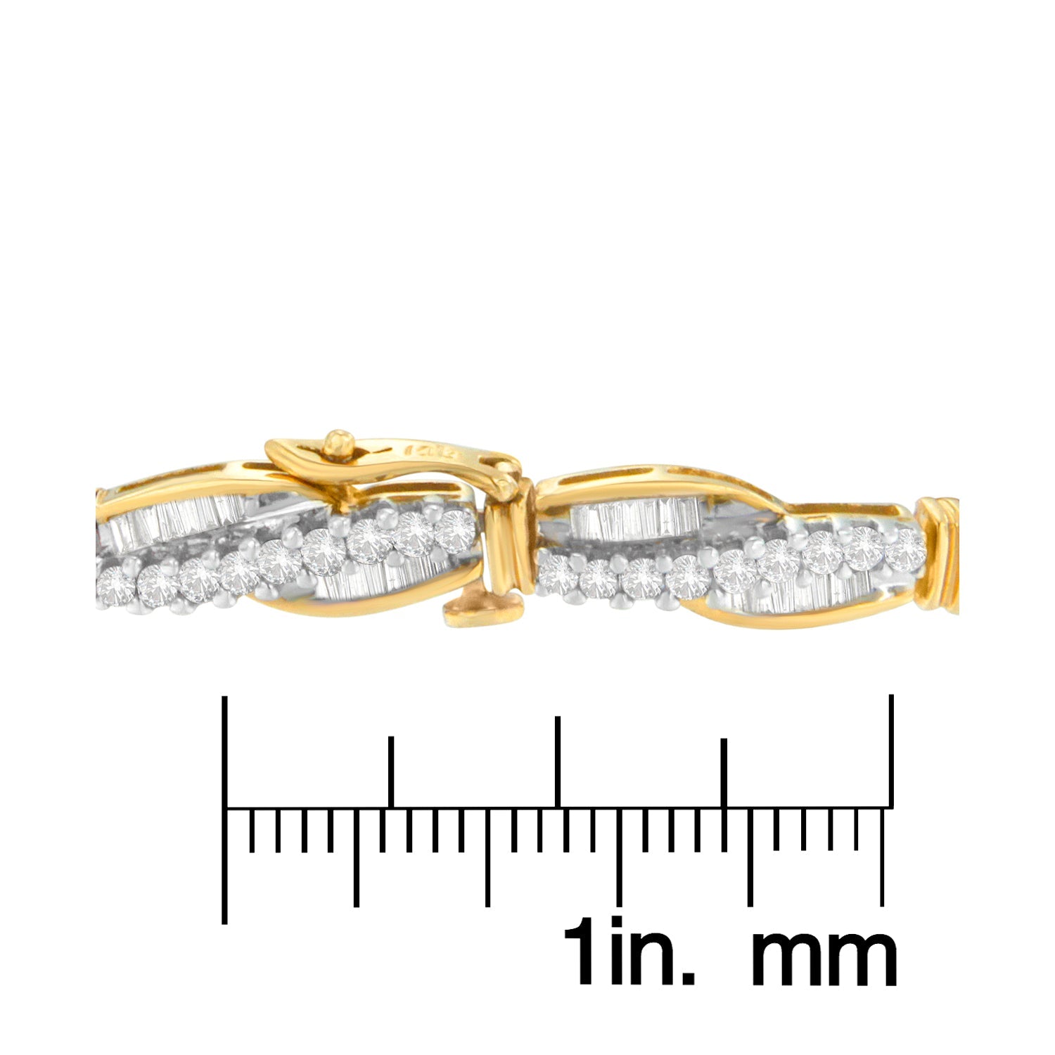 14K Yellow Gold Round and Baguette Cut Winding Love Diamond Bracelet (3.00 cttw