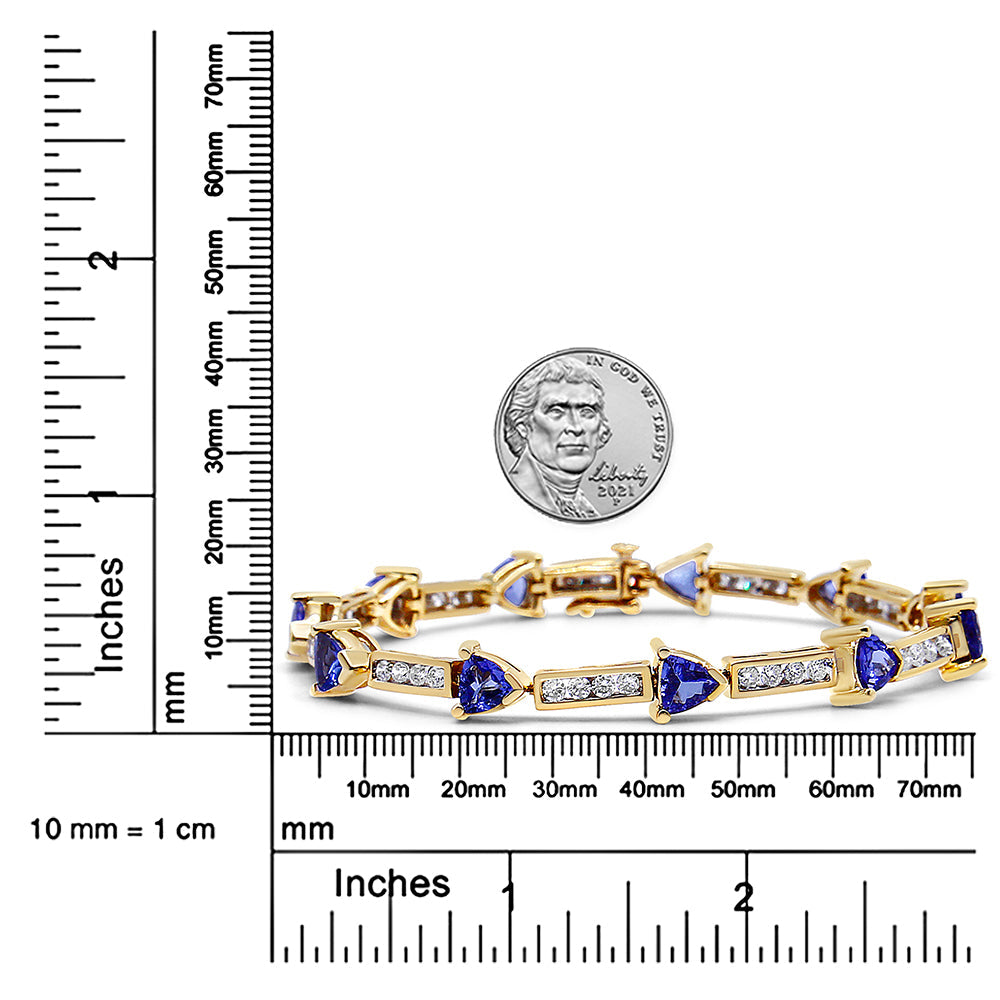 14K Yellow Gold 1 5/8 Cttw Diamond and 5MM Trillion Blue Tanzanite Link