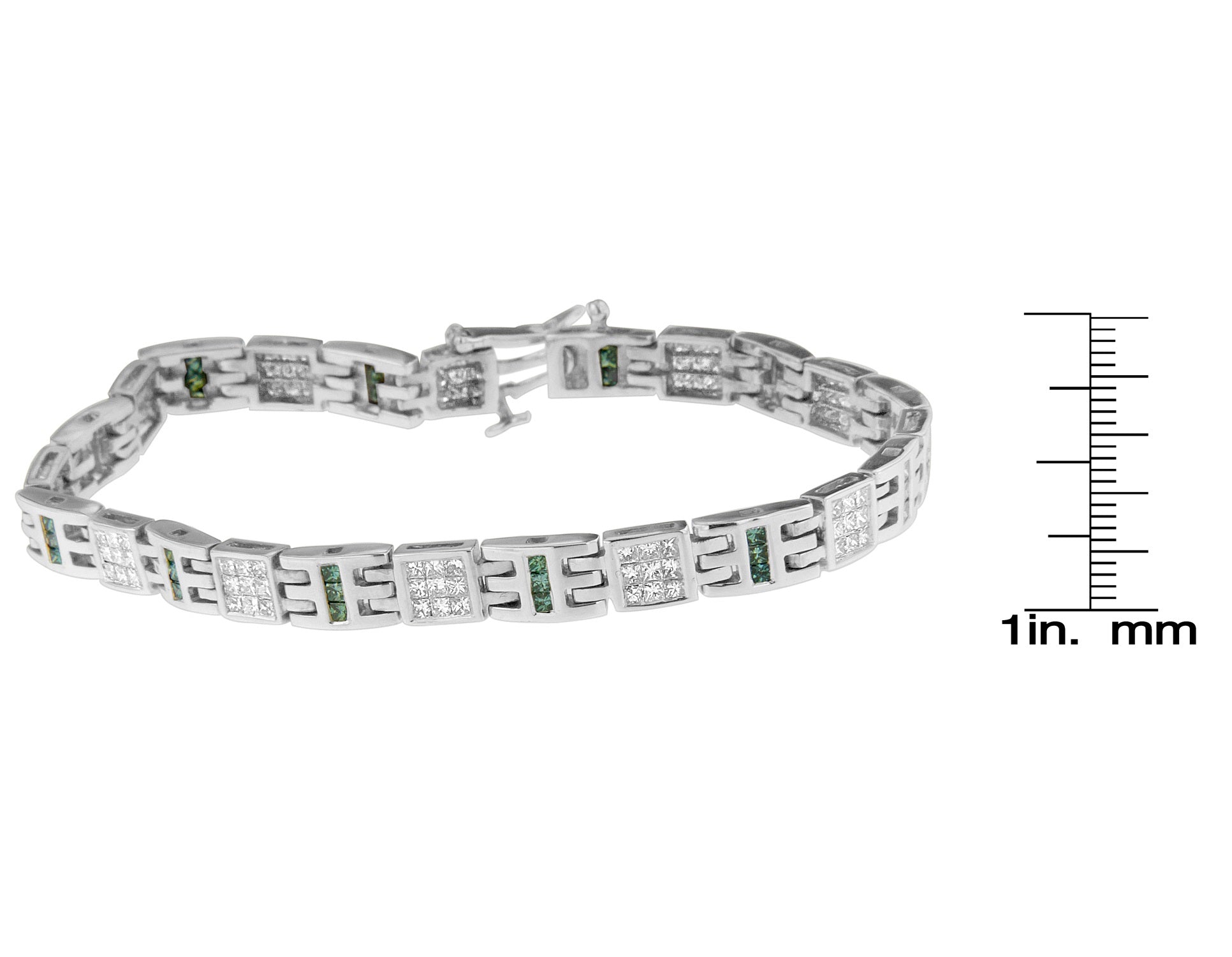 14K White Gold Princess-Cut white and Blue Diamond Fashion Bracelet(3.00