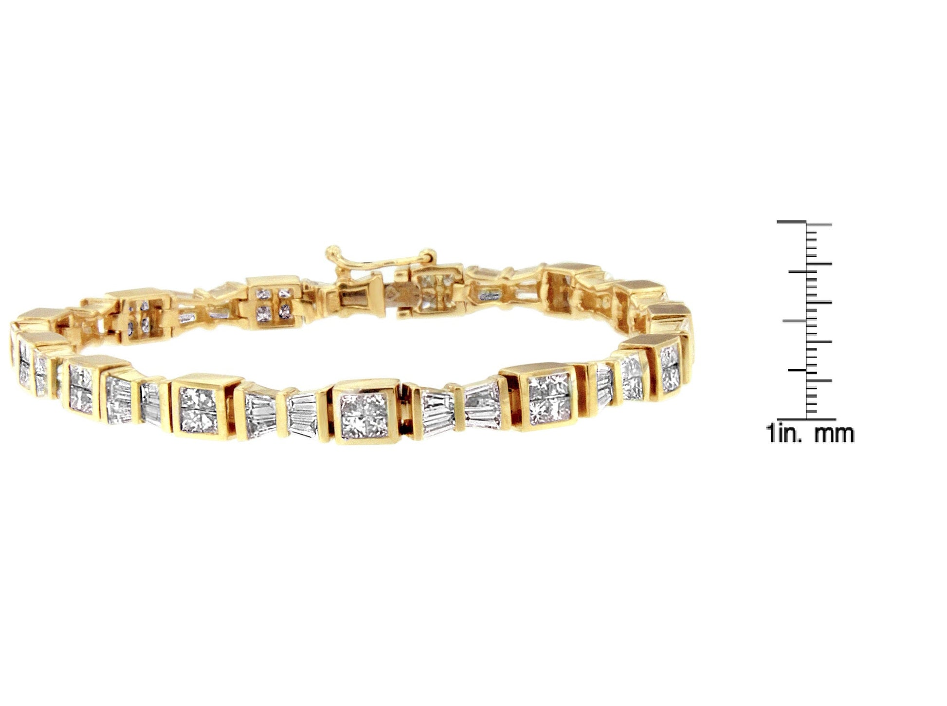 14K Yellow Gold Princess and Baguette Cut Diamond Bow Bracelet (5 3/4 cttw H-I