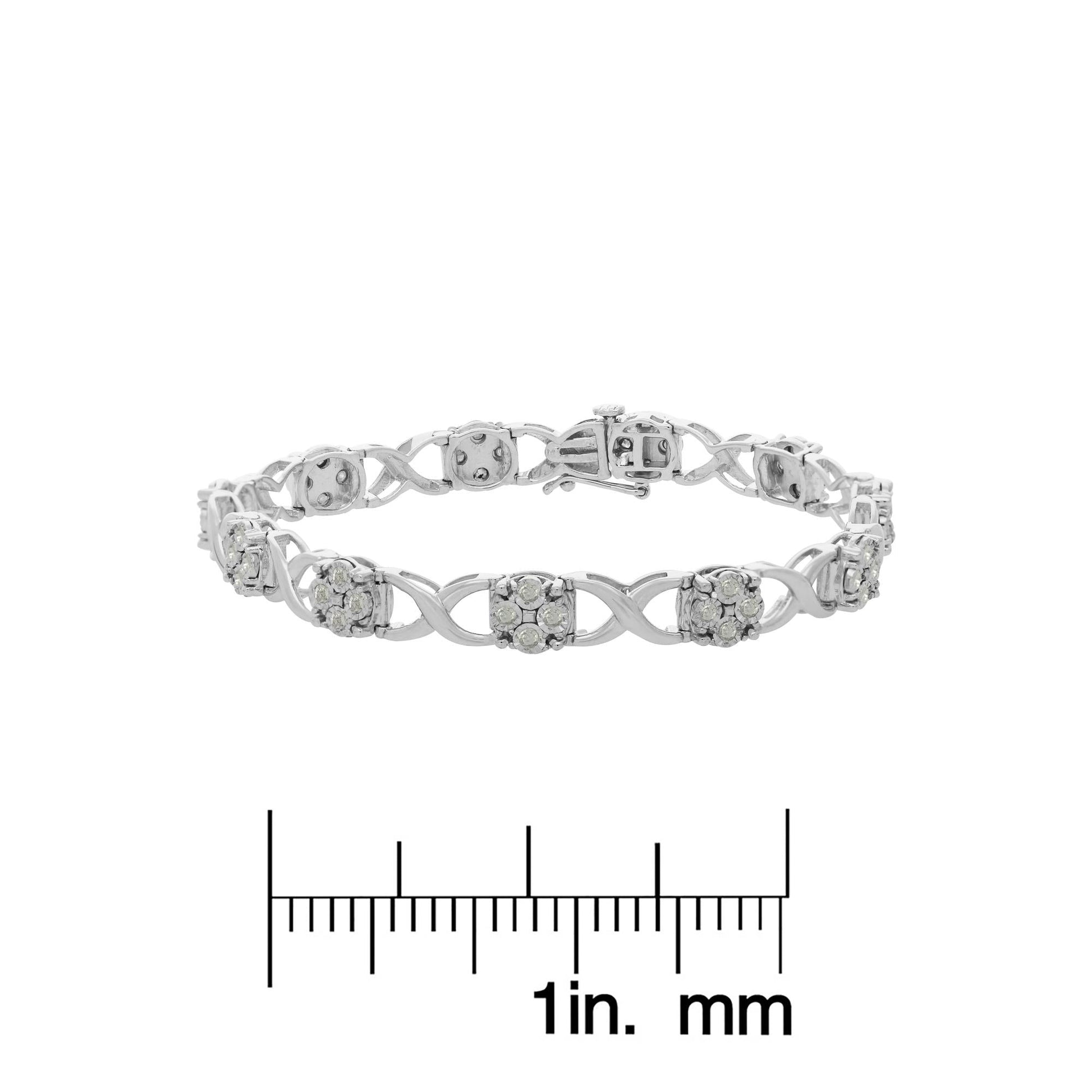 Sterling Silver Rose-Cut Diamond Love Locks Link Bracelet (1.00cttw,I-J