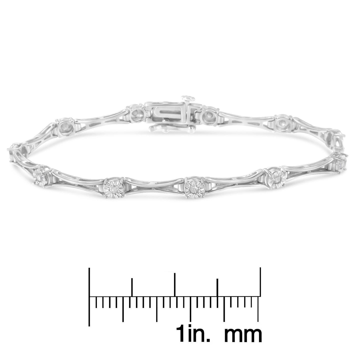 .925 Sterling Silver 1/4 Cttw Diamond Miracle-Set Flared-Bar 7" Link-Style Tennis Bracelet (I-J Color, I3 Clarity)