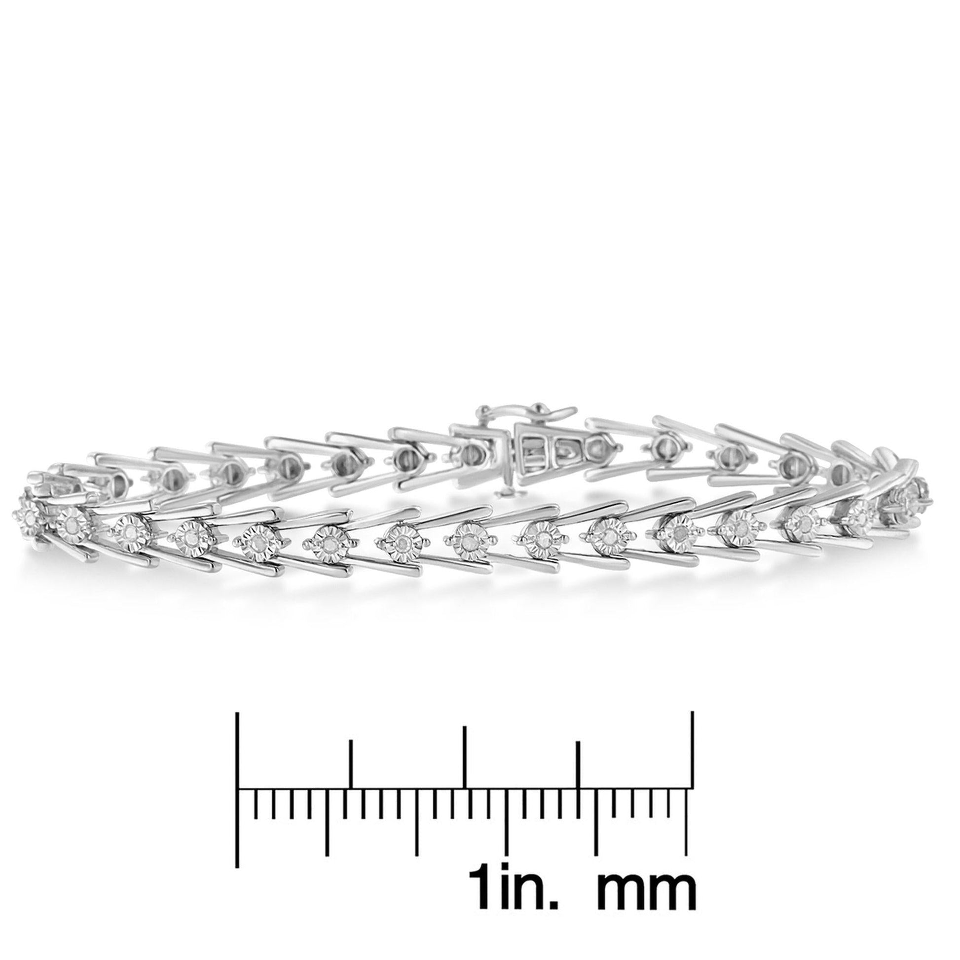 Sterling Silver Diamond Wave-Style Link Bracelet (0.5 cttw I-J Color I3