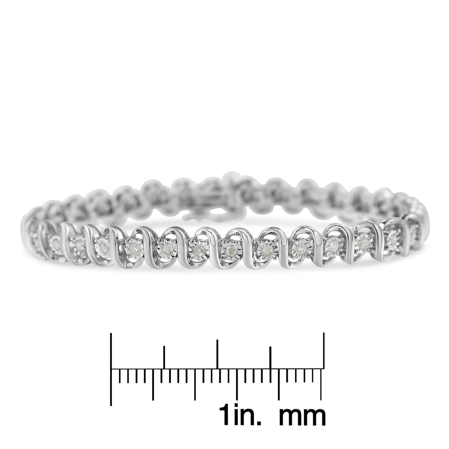 .925 Sterling Silver 1.0 cttw Miracle-Set Round Diamond S-Link Tennis Bracelet (I-J Color, I3 Clarity) -7"