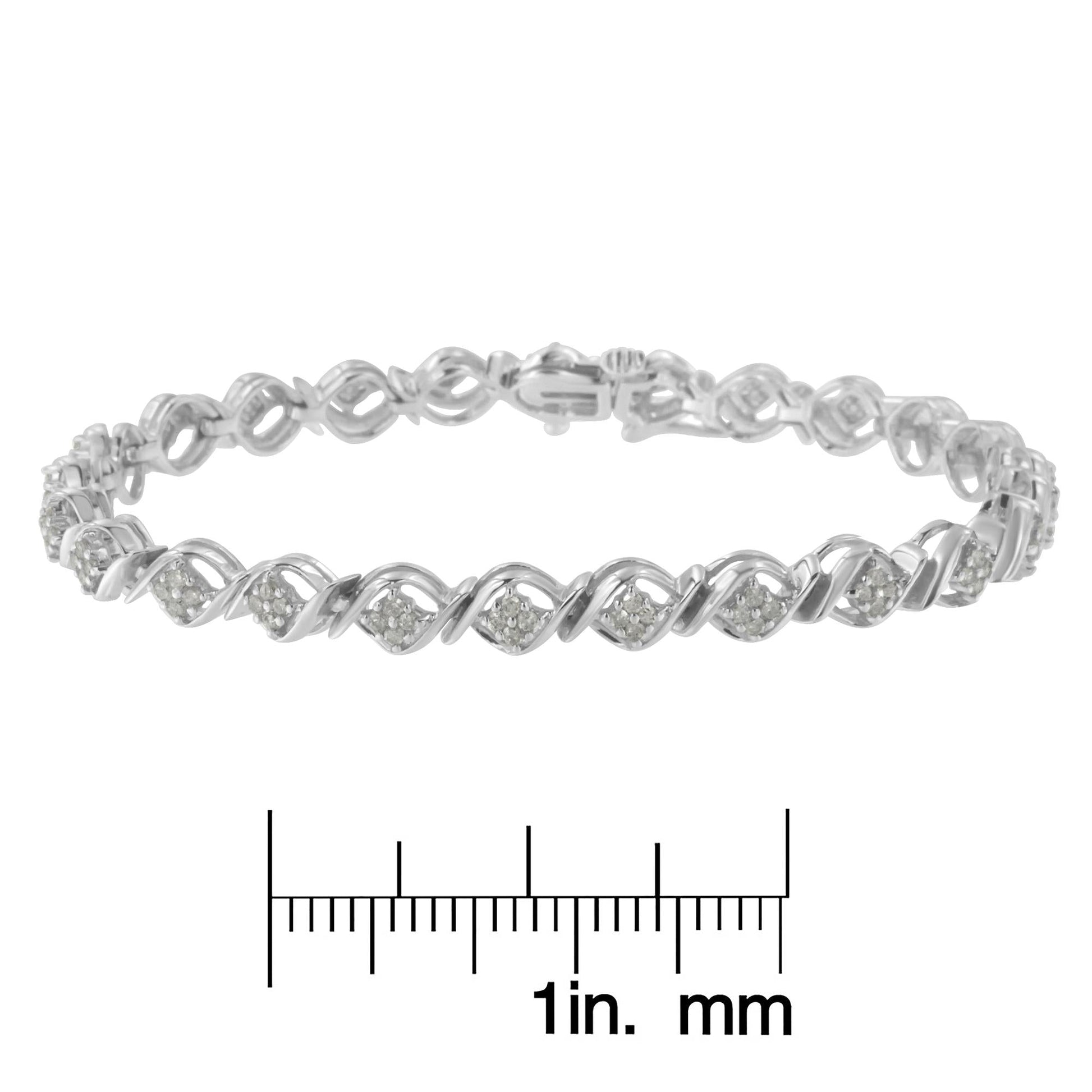 Sterling Silver Diamond Cluster Link Bracelet (1 cttw I-J Color I2-I3 Clarity)