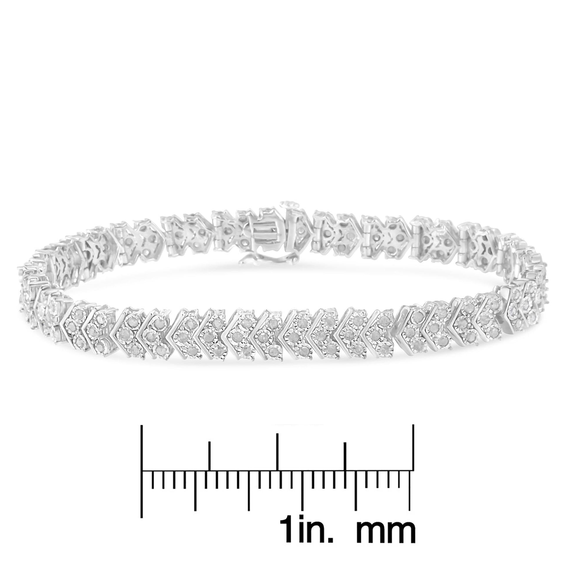 .925 Sterling Silver 2.0 Cttw Diamond Miracle-Set Nested Chevron Link 7’’