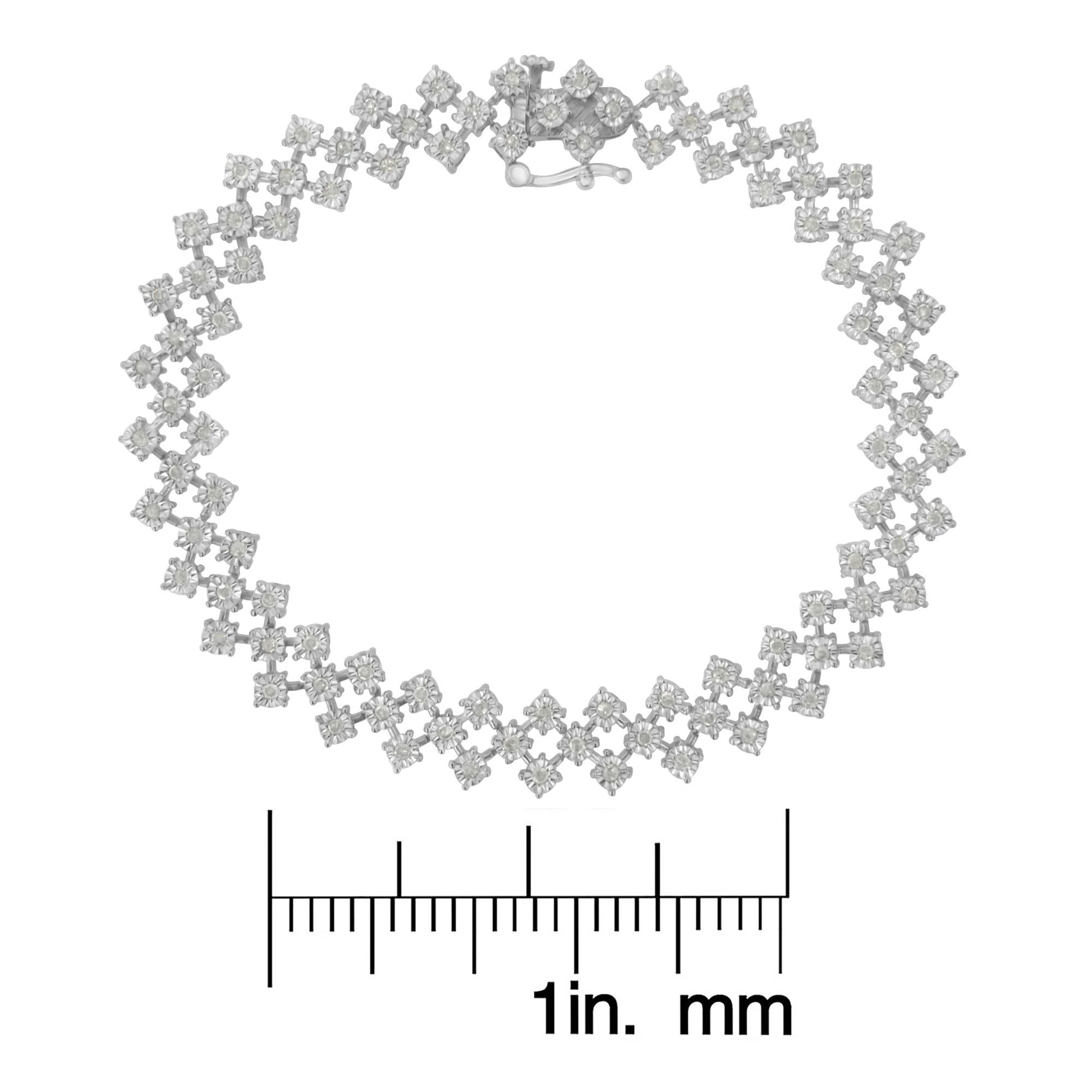 .925 Sterling Silver 1.0 cttw Miracle-Set Round Diamond ’Zig Zag’ Link