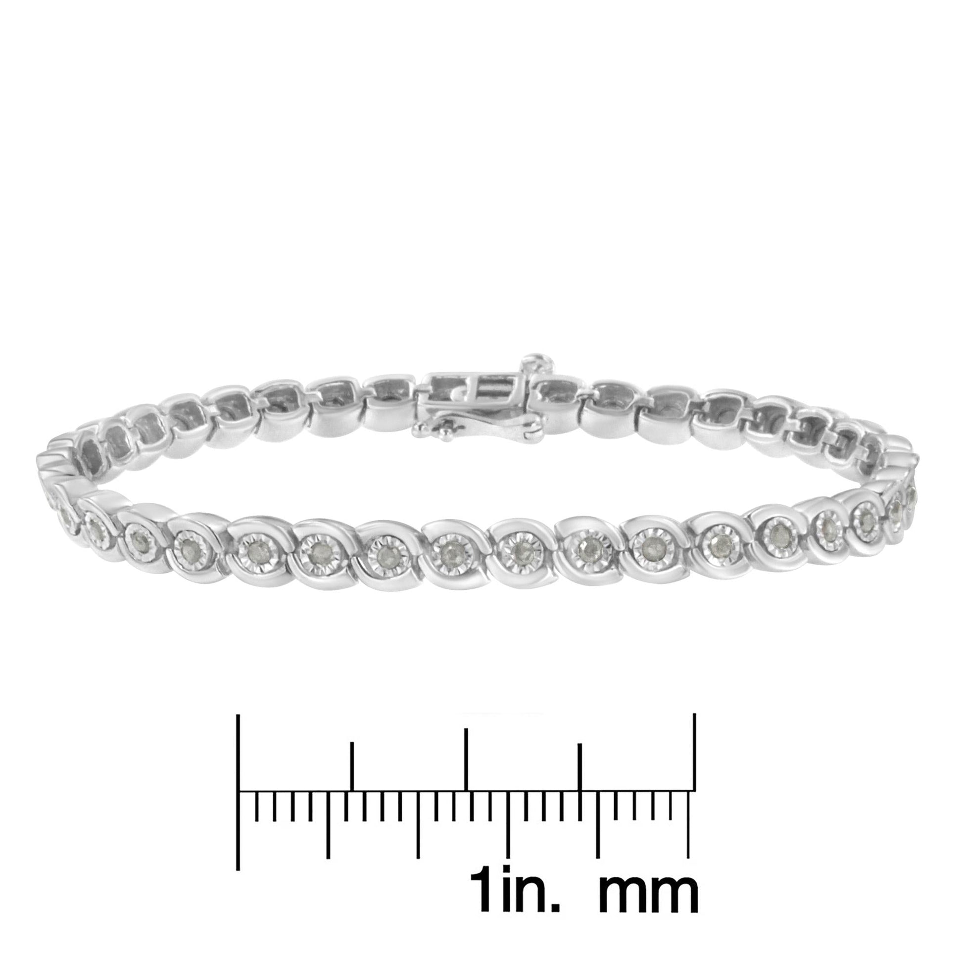 .925 Sterling Silver 1.0 cttw Miracle Set Diamond Spiraling Bezel Link