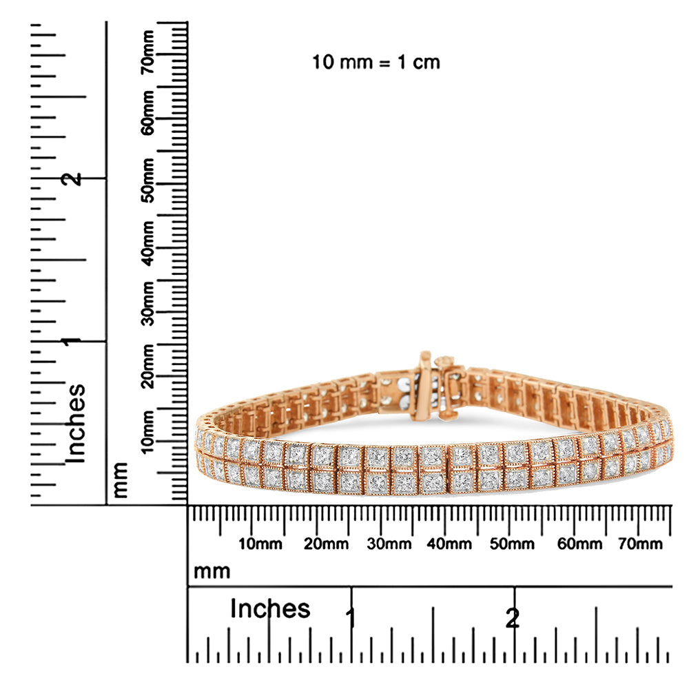 14K Rose Gold 3.0 Cttw Lab Grown Diamond Two Row Milgrain 7’’ Inch Tennis