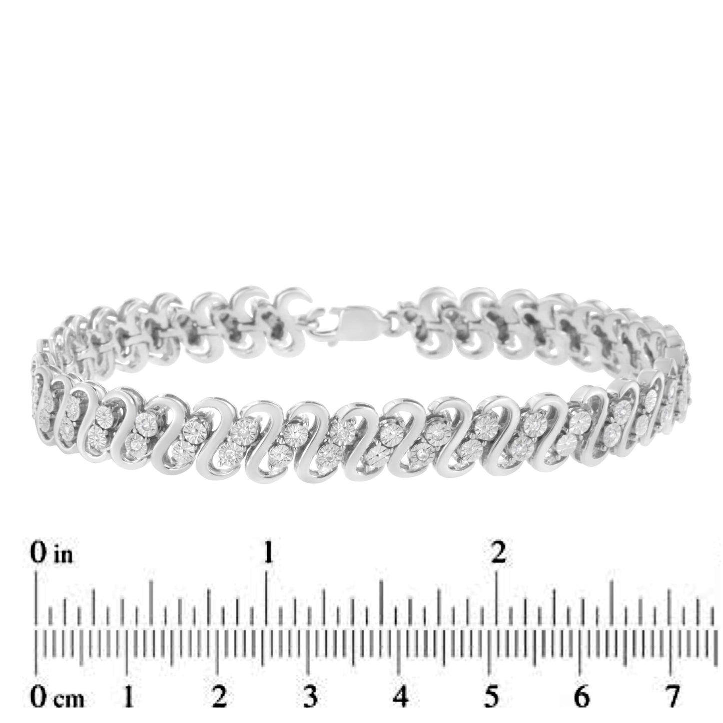 .925 Sterling Silver 1/4 cttw Round-Cut Diamond Double Row Wrapped S-Link