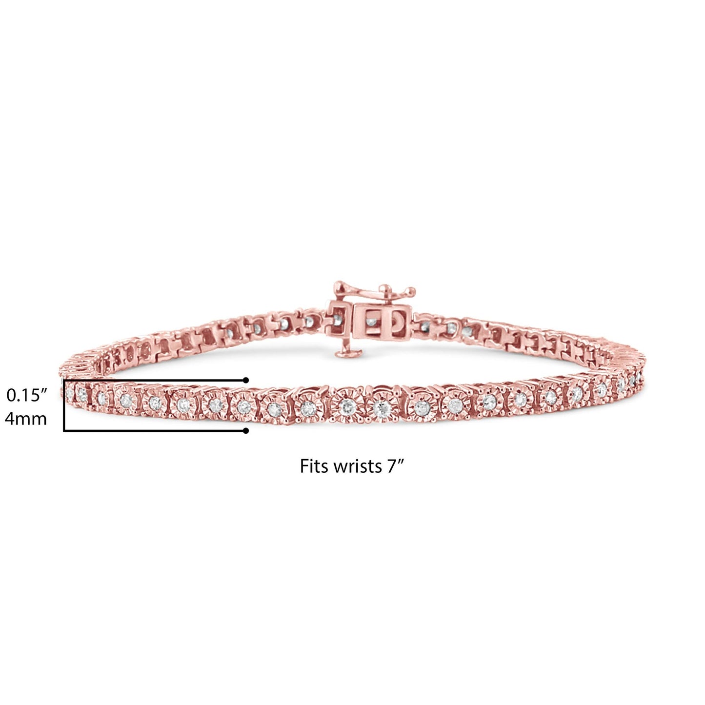 .925 Sterling Silver 1.0 Cttw Miracle-Set Diamond Round Faceted Bezel Tennis Bracelet (I-J Color, I3 Clarity)