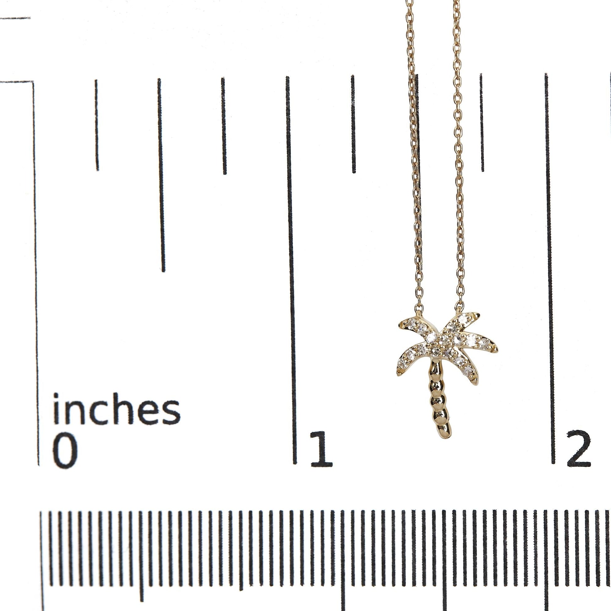 10K Yellow Gold 1/10 Cttw Round Diamond Palm Tree 18’’ Inch Pendant