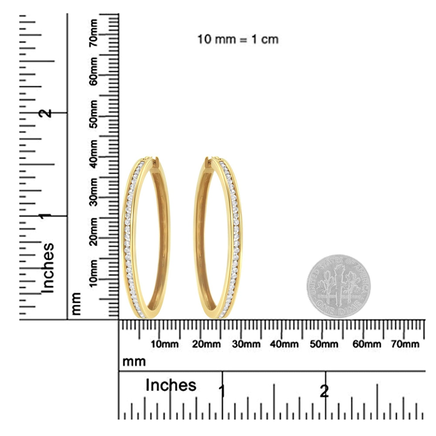 10KT Yellow Gold 1 cttw Slim Diamond Hoop Earrings (I-J Color I1-I2 Clarity)