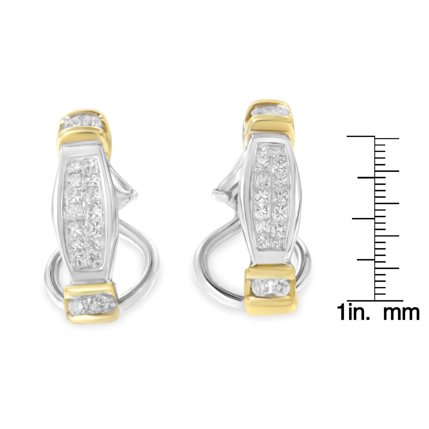 14K Two-Toned Gold Round and Princess Cut Diamond Earrings (0.5 cttw H-I Color