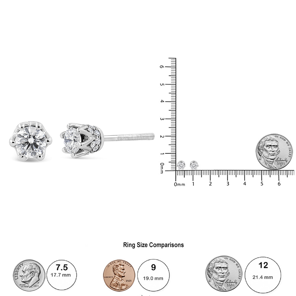 14K Gold 1/2 Cttw Round Diamond Crown Stud Earring (I-J Color I1-I2 Clarity)