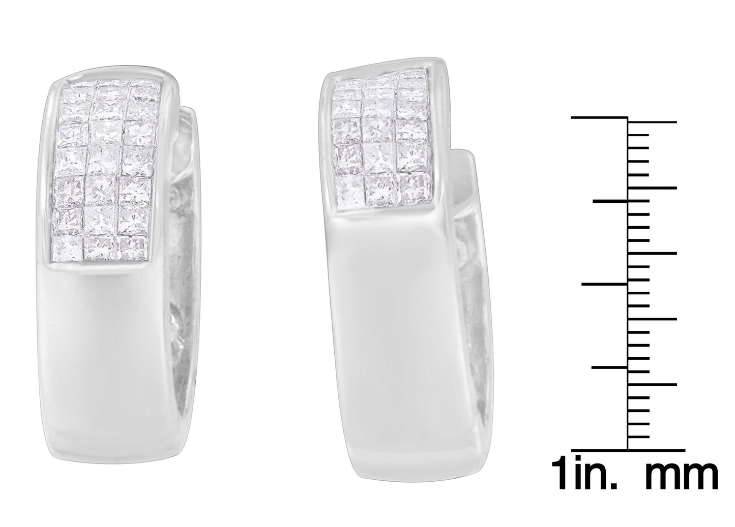 14K White Gold 1 1/8 cttw Princess and Round Cut Diamond Huggie Earrings (H-I