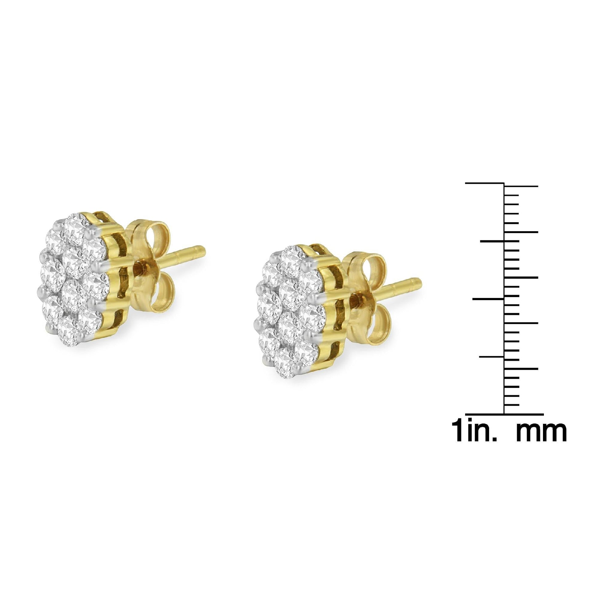 18K Yellow Gold 1 cttw Flower Diamond Stud Earrings (H-I I1-I2)