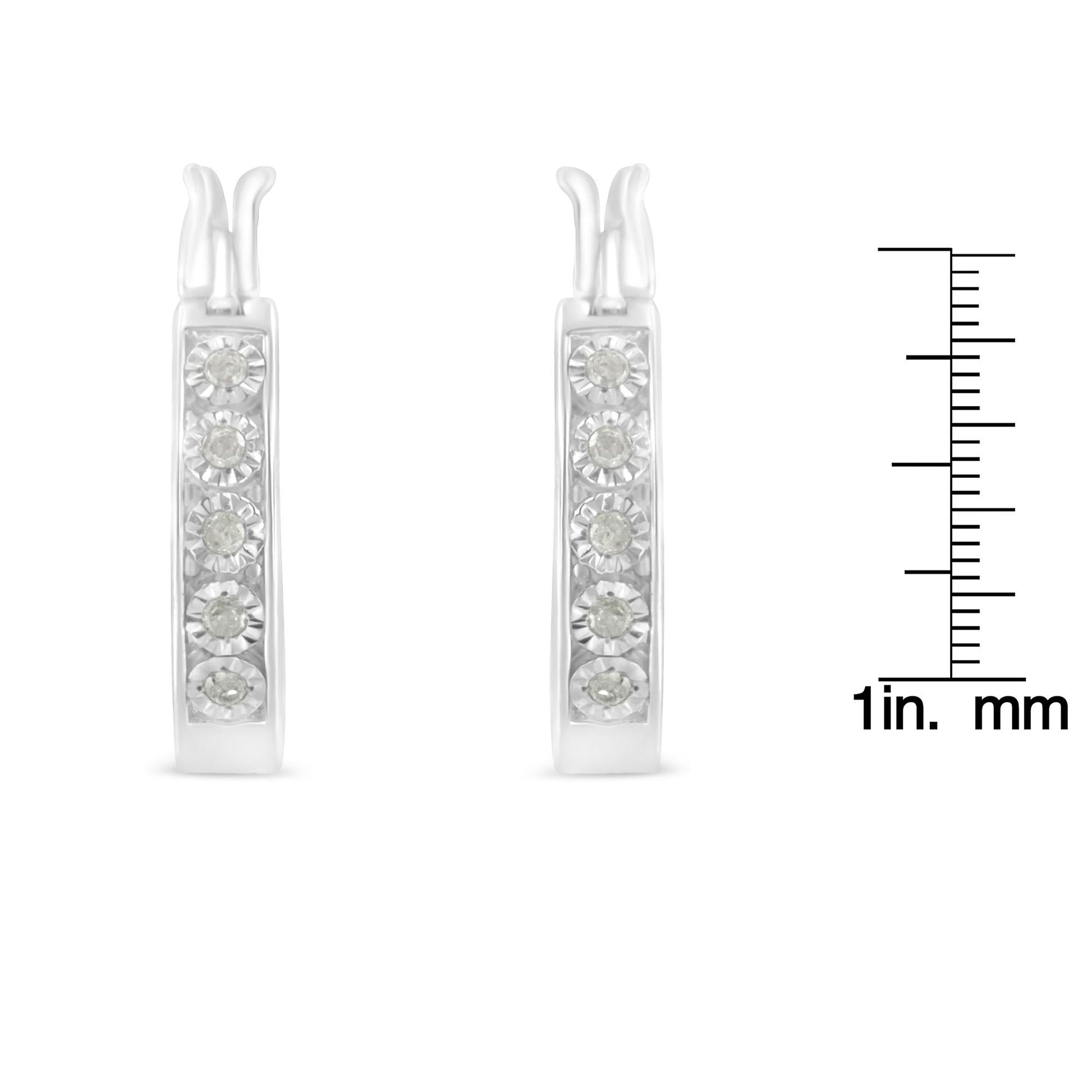 .925 Sterling Silver 1/10 Cttw Miracle Set Diamond Full Circle Hoop Earrings