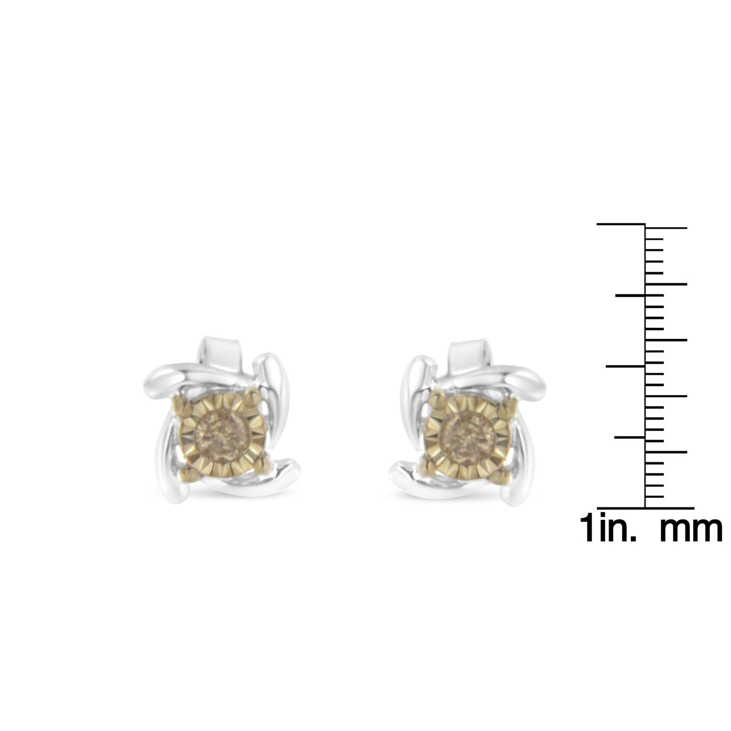 Two-Toned Sterling-Silver Diamond Stud Earring (0.10 cttw Champagne Color I2-I3