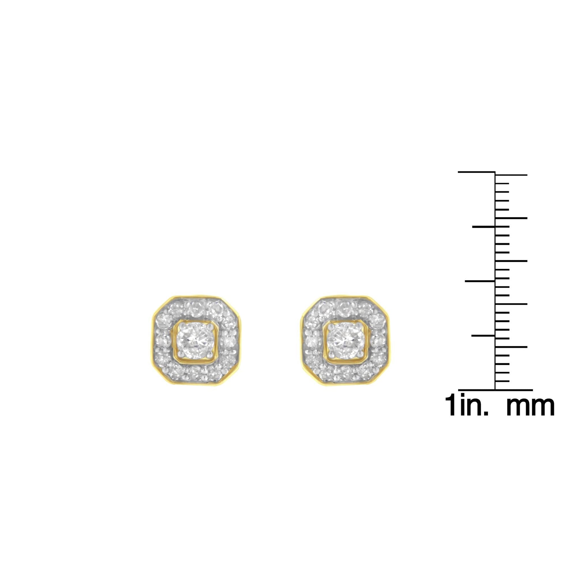 2 Micron 10KT Yellow Gold Plated Sterling Silver Diamond Square Stud Earrings