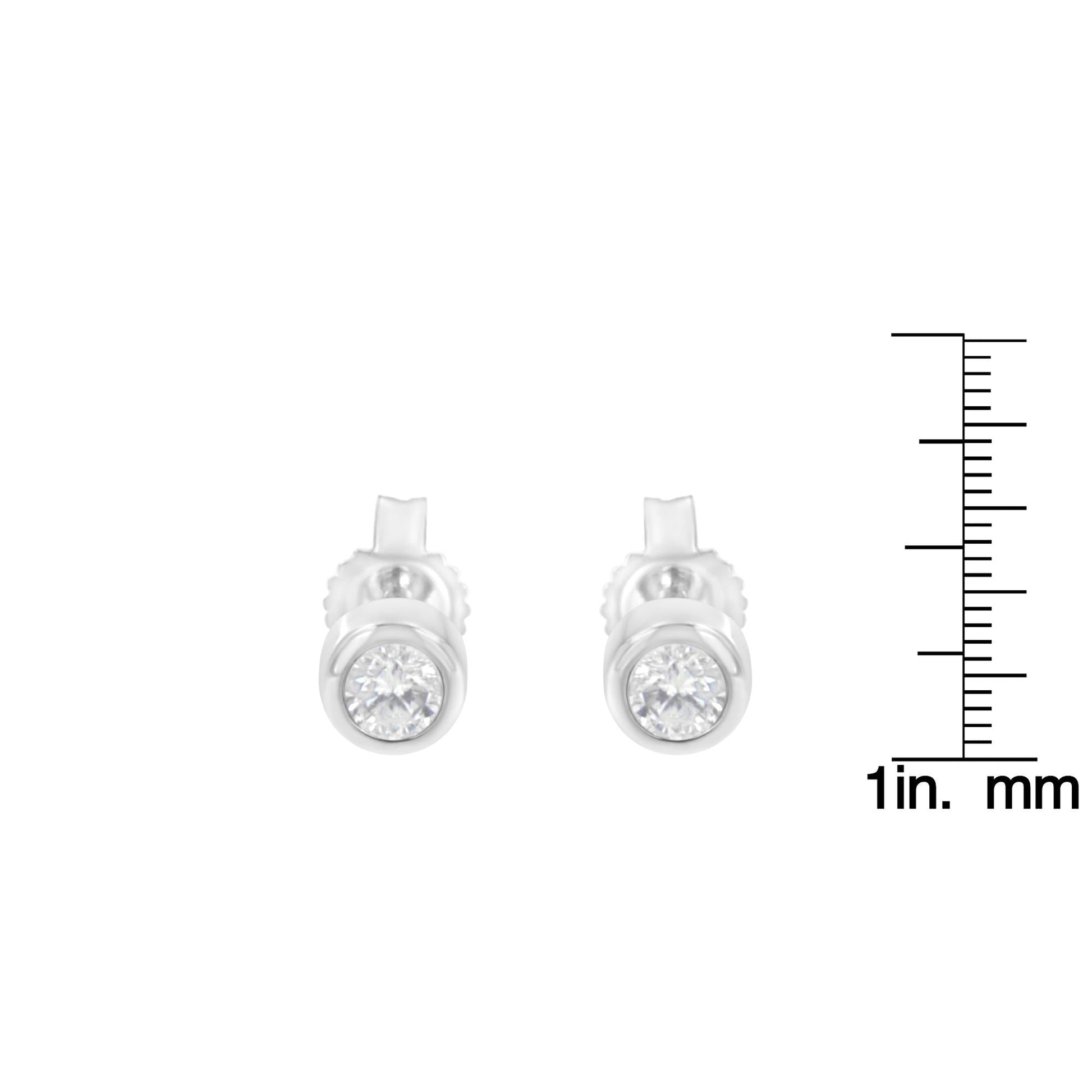 10K Gold 1/5 Cttw Round Brilliant-Cut Near Colorless Diamond Bezel-Set Stud