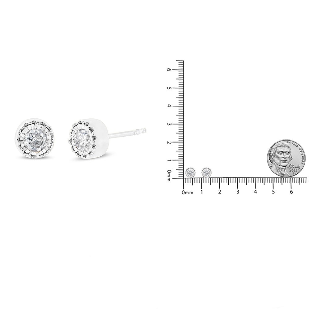 .925 Sterling Silver 3/8 Cttw Solitaire Diamond Miracle Set Stud Earrings (J-K