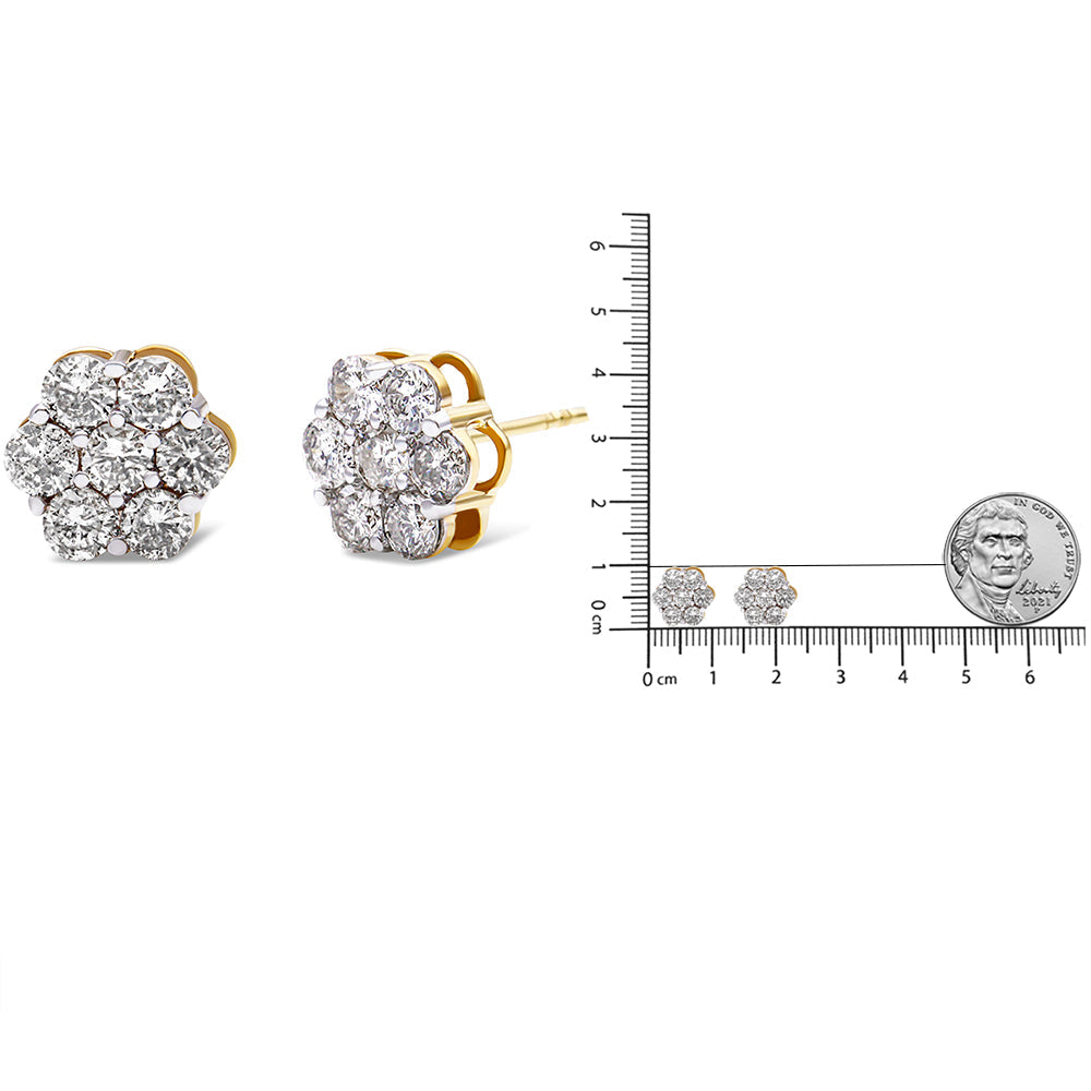 10K Yellow Gold Plated.925 Sterling Silver 2.0 Cttw Diamond Floral Cluster Stud