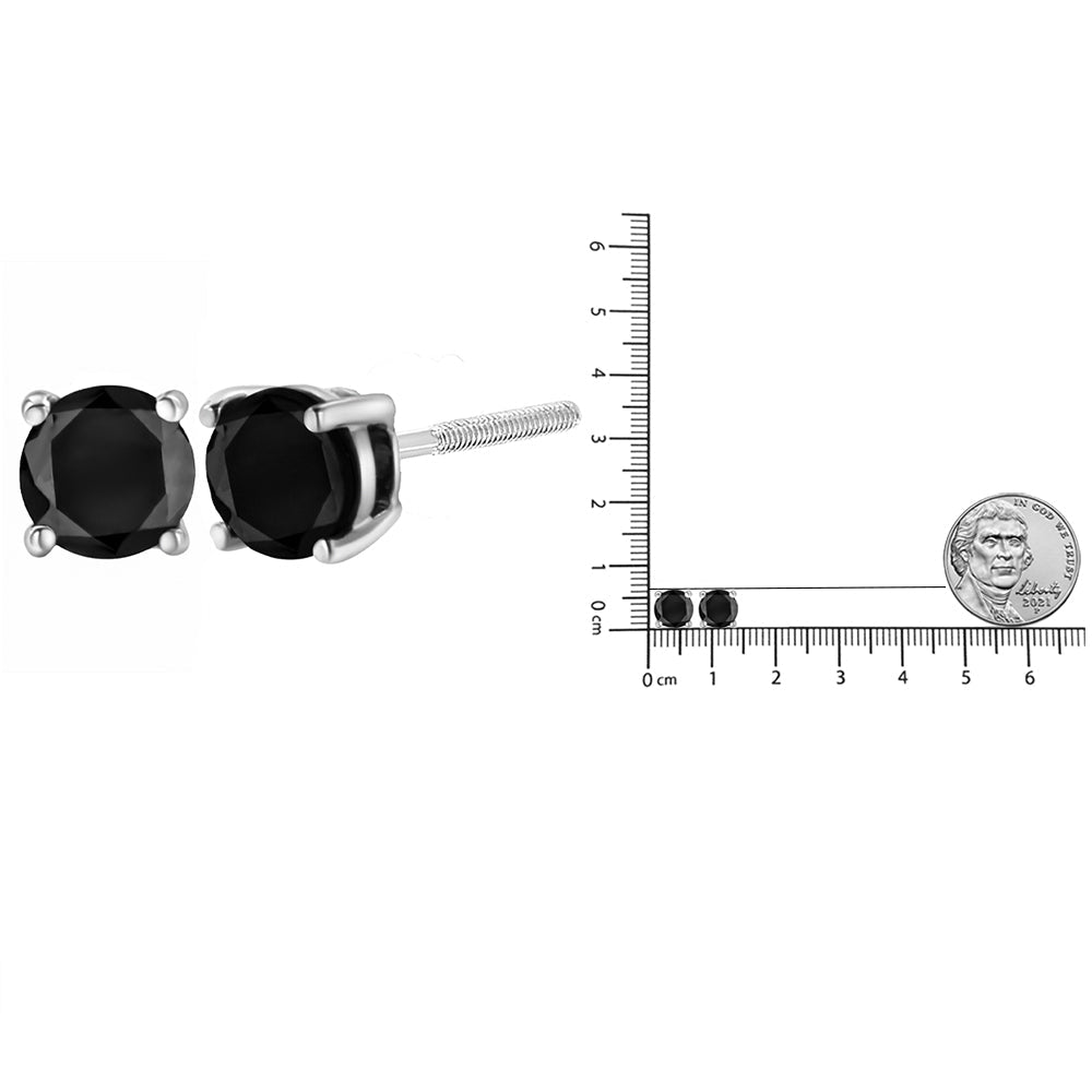 .925 Sterling Silver Round Brilliant-Cut Black Diamond Bezel-Set Stud Earrings