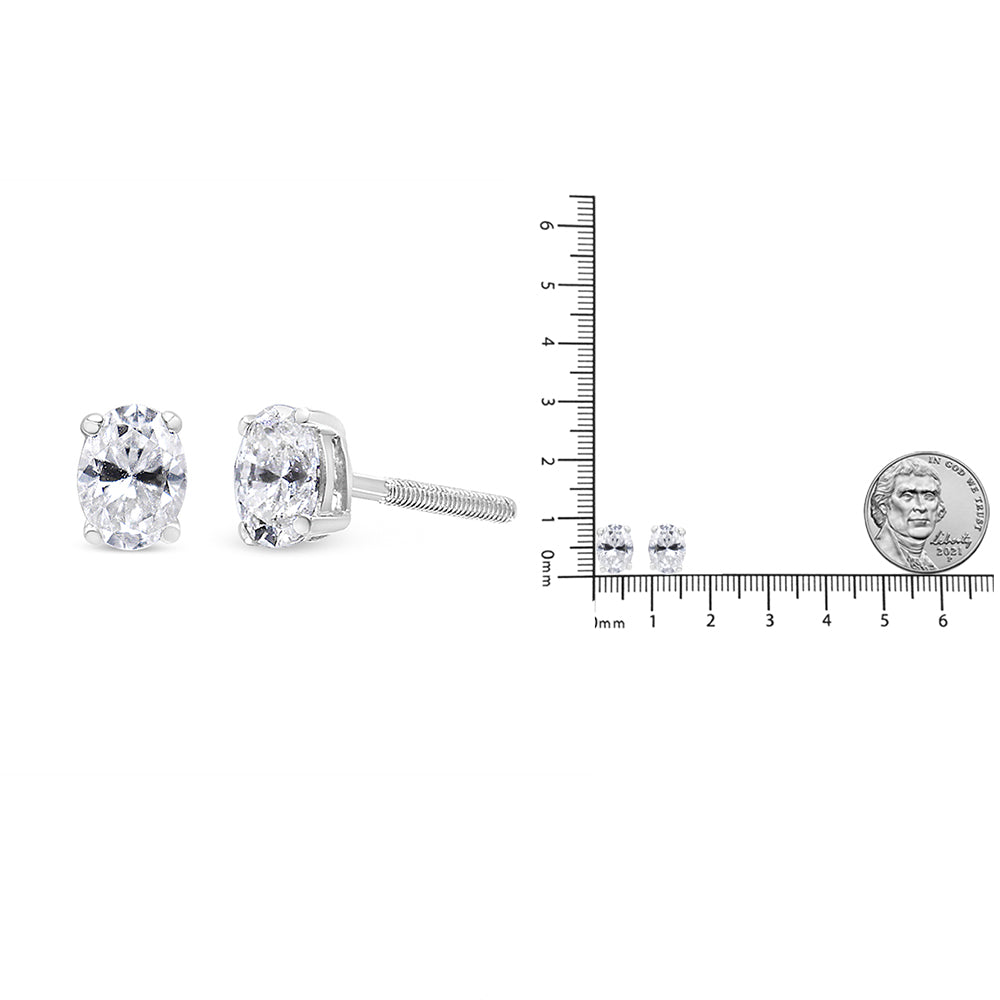 14K White Gold Lab Grown Oval Solitaire Diamond Stud Earrings (F-G Color